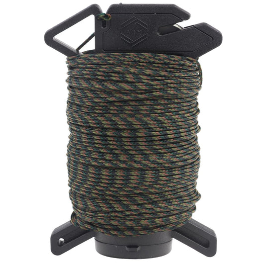 Atwood Rope Ready Rope™ Micro Cord Dispenser 125ft 100lb Test, Camping Gear Survival Tool, Built in Storage, Cutting Blade, Cord Grip, Gear Loop, Made in USA (Woodland)