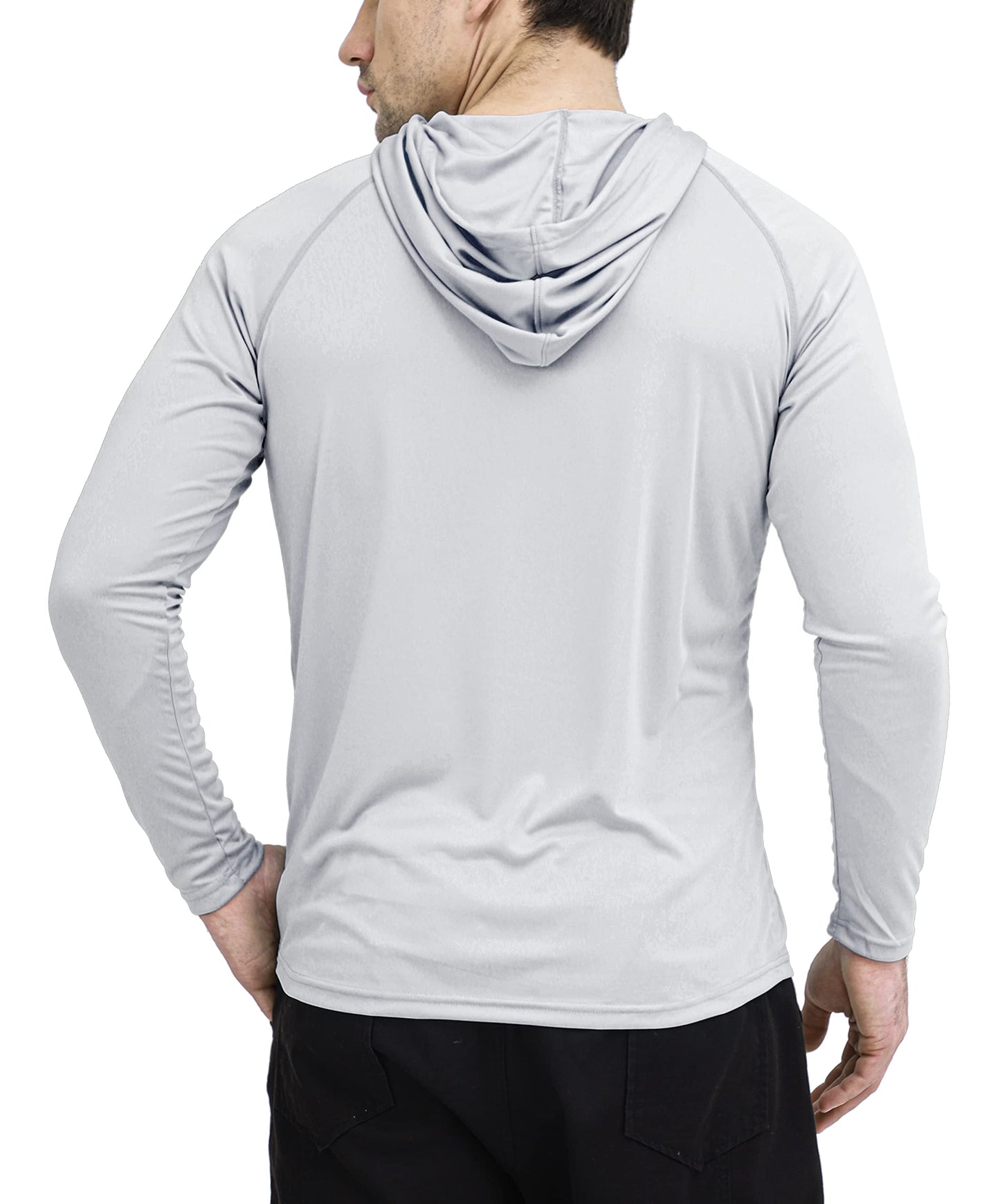 Men's UPF 50+ Sun Protection Hoodie Outdoor Long Sleeve T-Shirt for Running, Fishing, Hiking Grey