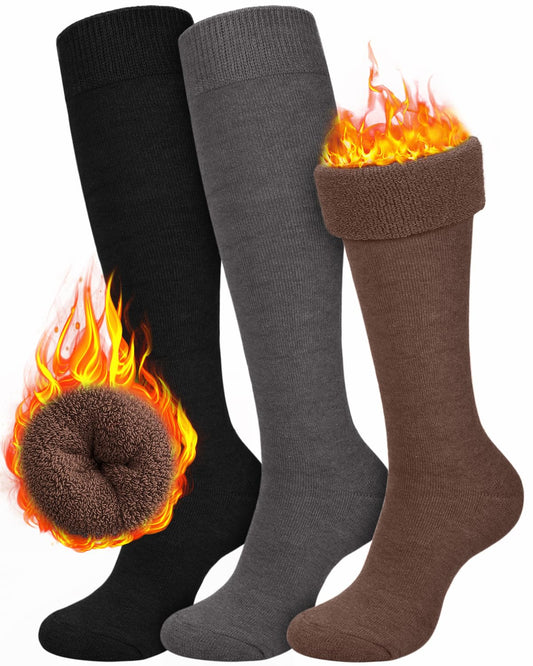 CTHH 3 Pairs Warm Knee High Socks for Women - Thick Thermal Boot Socks for Hiking, Running, Work, Gifts, Winter