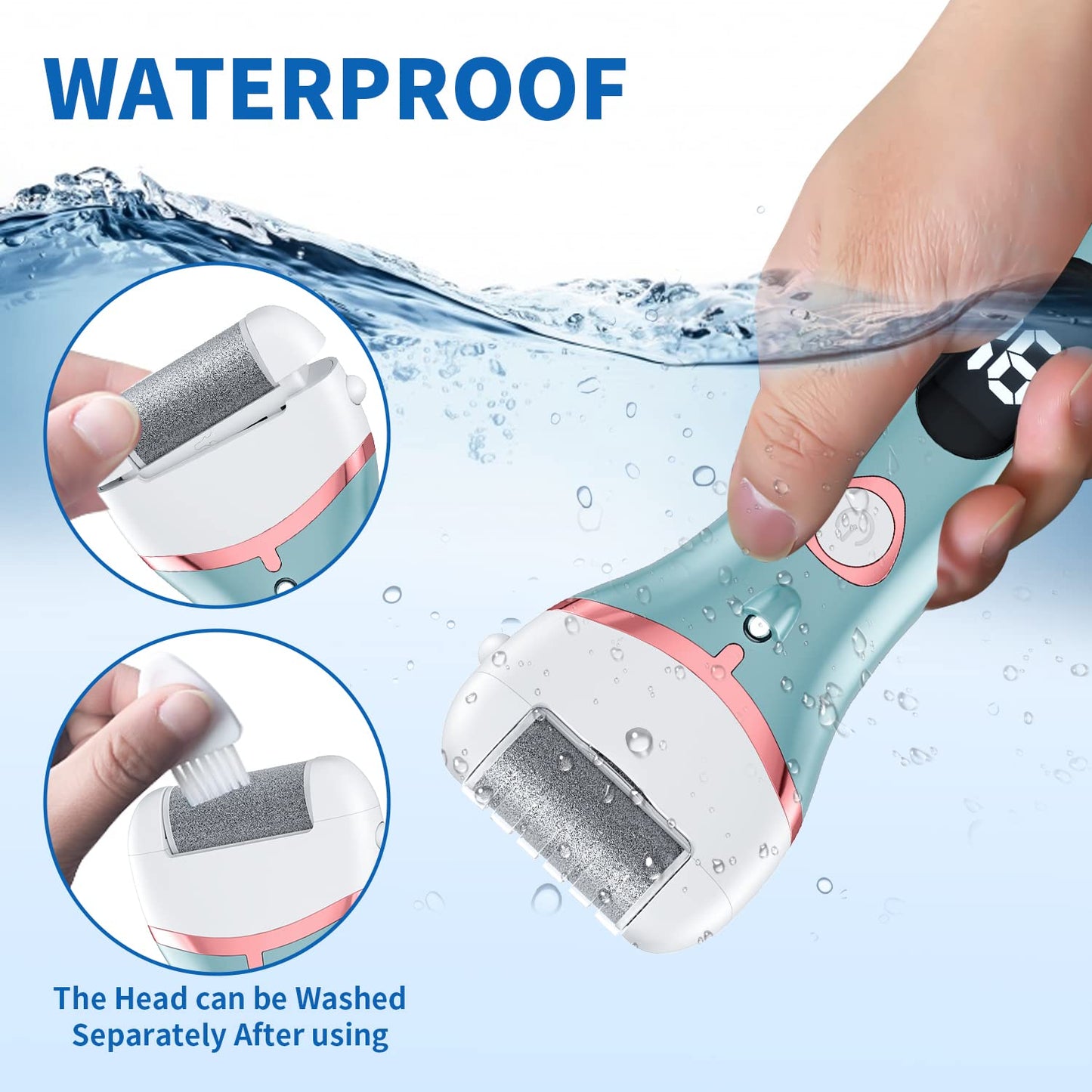 Electric Foot Callus Remover, Rechargeable Portable Electronic Foot File Pedicure Kits, Waterproof Foot Scrubber File, Professional Pedicure Tools, Foot Care for Dead Skin Ideal Gift, 3 Rollers
