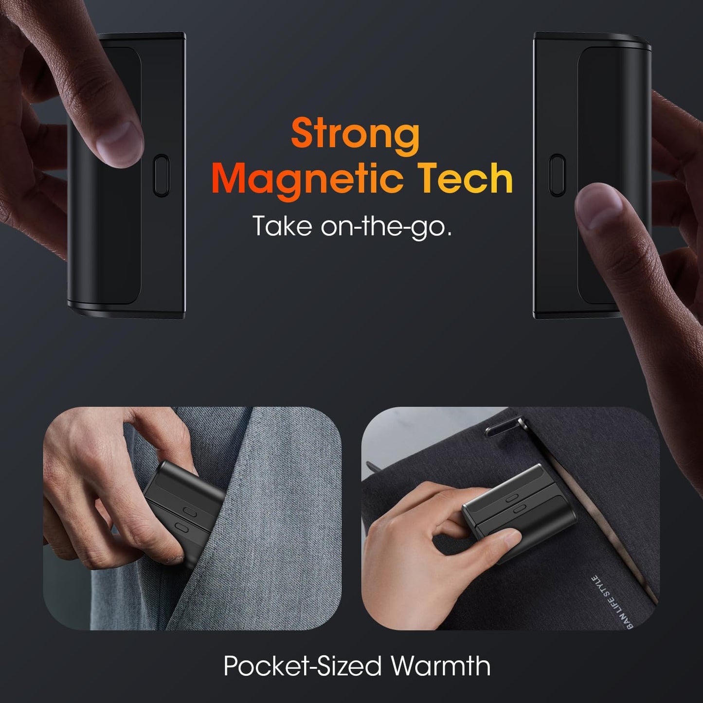 OLV Magnetic Hand Warmers Rechargeable 2 Pack 6000mAh Electric Portable USB Hot Pocket Sized Hand Warmer 18Hrs Long Heating Heater Therapy Gifts for Men Women Camping,Hunting,Golf,Travel Essentials