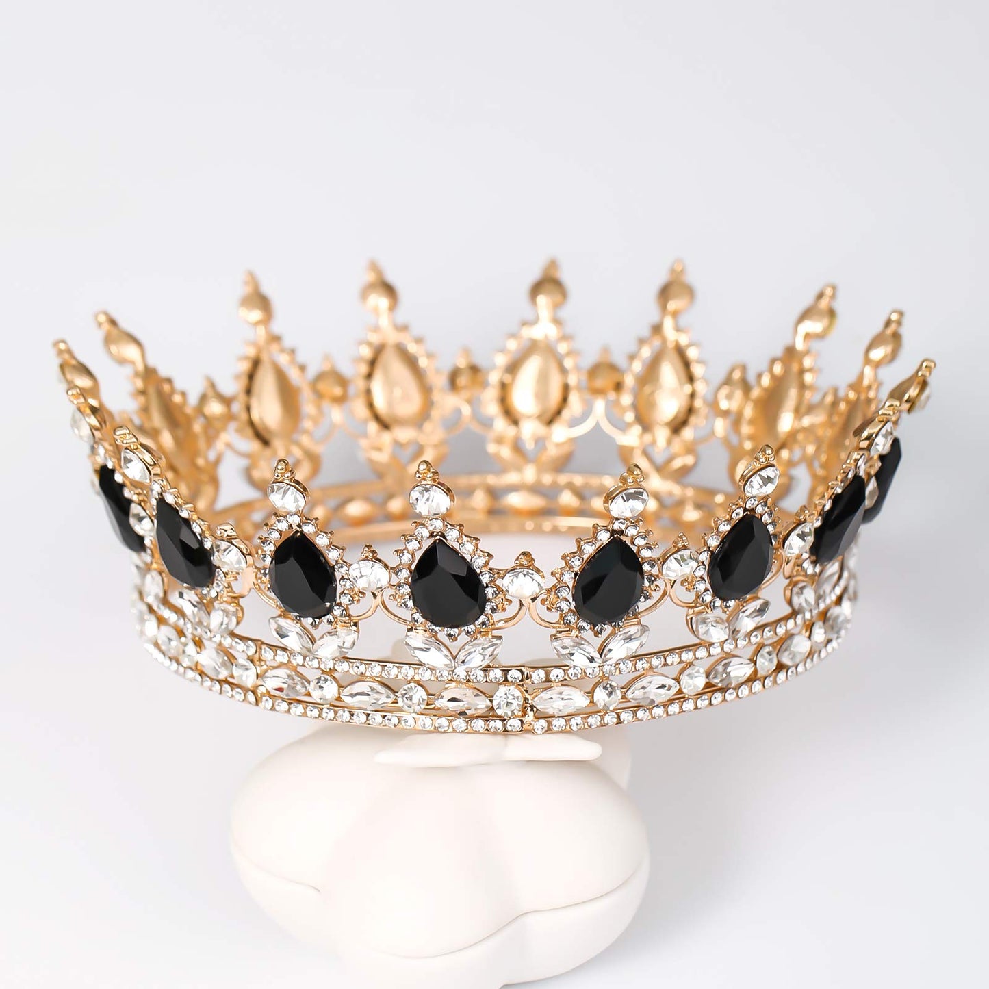 FORSEVEN Queen Crown Rhinestone Wedding Crowns and Tiaras for Women Costume Party Hair Accessories Princess Birthday Crown Crystal Bridal Crown (Gold+Black)