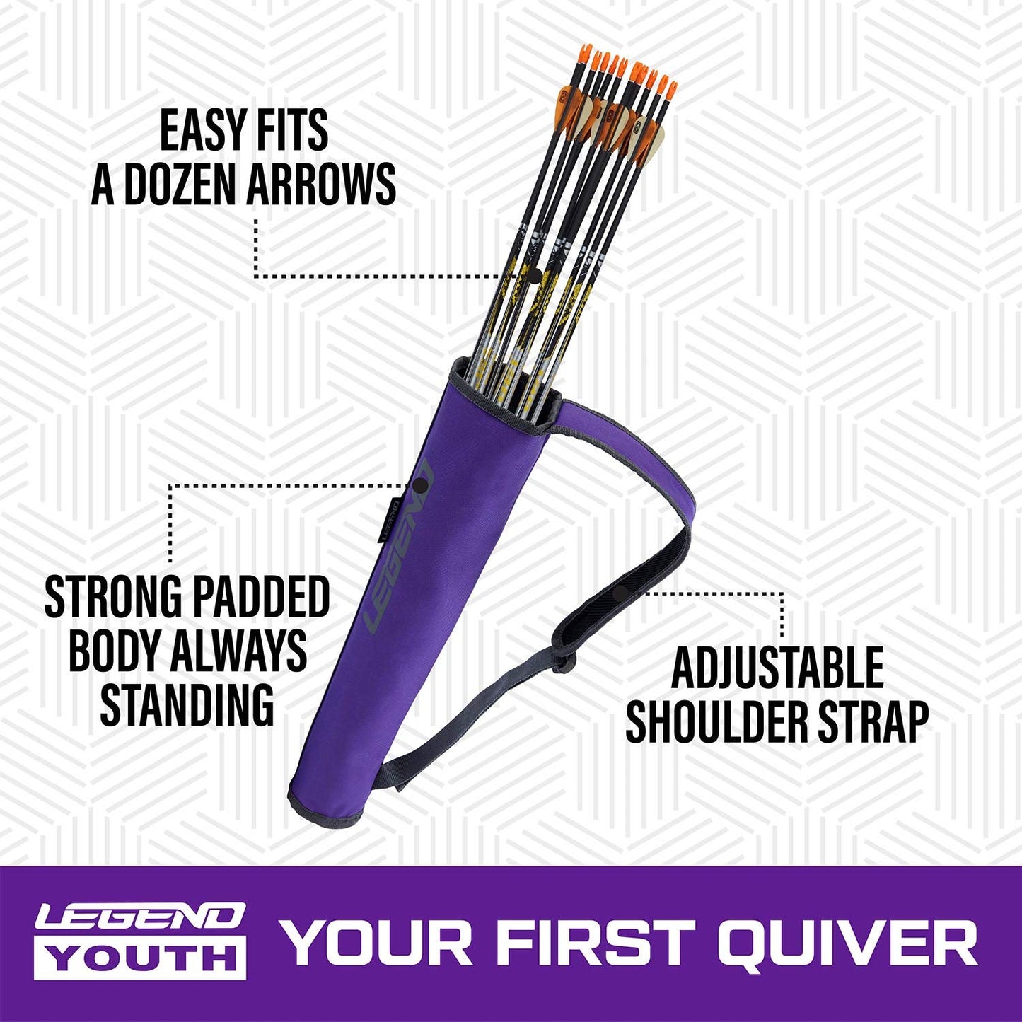 Legend Arrow Quiver for Kids and Adults - Arrow Case for 16 Arrows - Back Bow Quiver for Left or Right-Handed Archers - Sling Arrow Carry Case - Arrow Holders for Archery with Padded Shoulder Strap