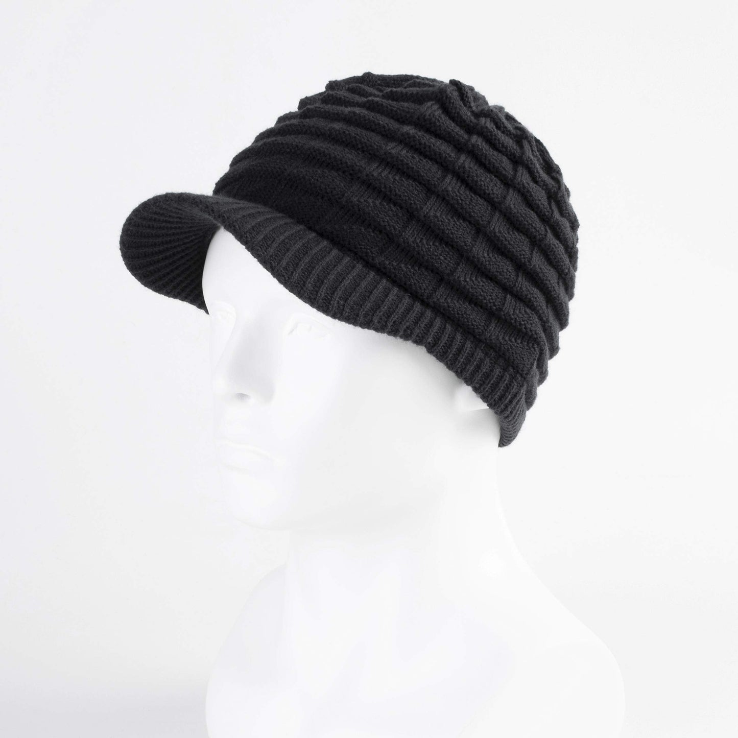 LANGZHEN Unisex Winter Hats with Visor Warm Ski Hat Stylish Knitted Hat for Men and Women (Black+Army Green)