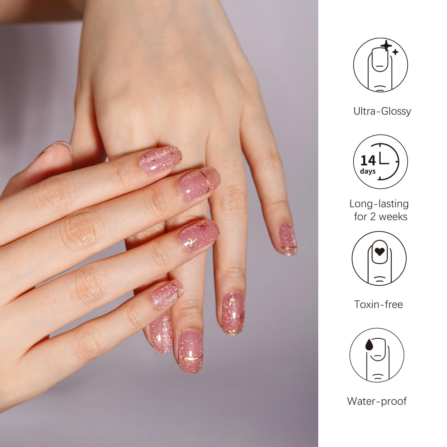 DANNI & TONI Semi Cured Gel Nail Strips Champagne Red (Royal Charm) Magnetic Cat Eye Rose Pink Gel Nail Stickers Bowknot Gel Nail Wraps 28 Stickers