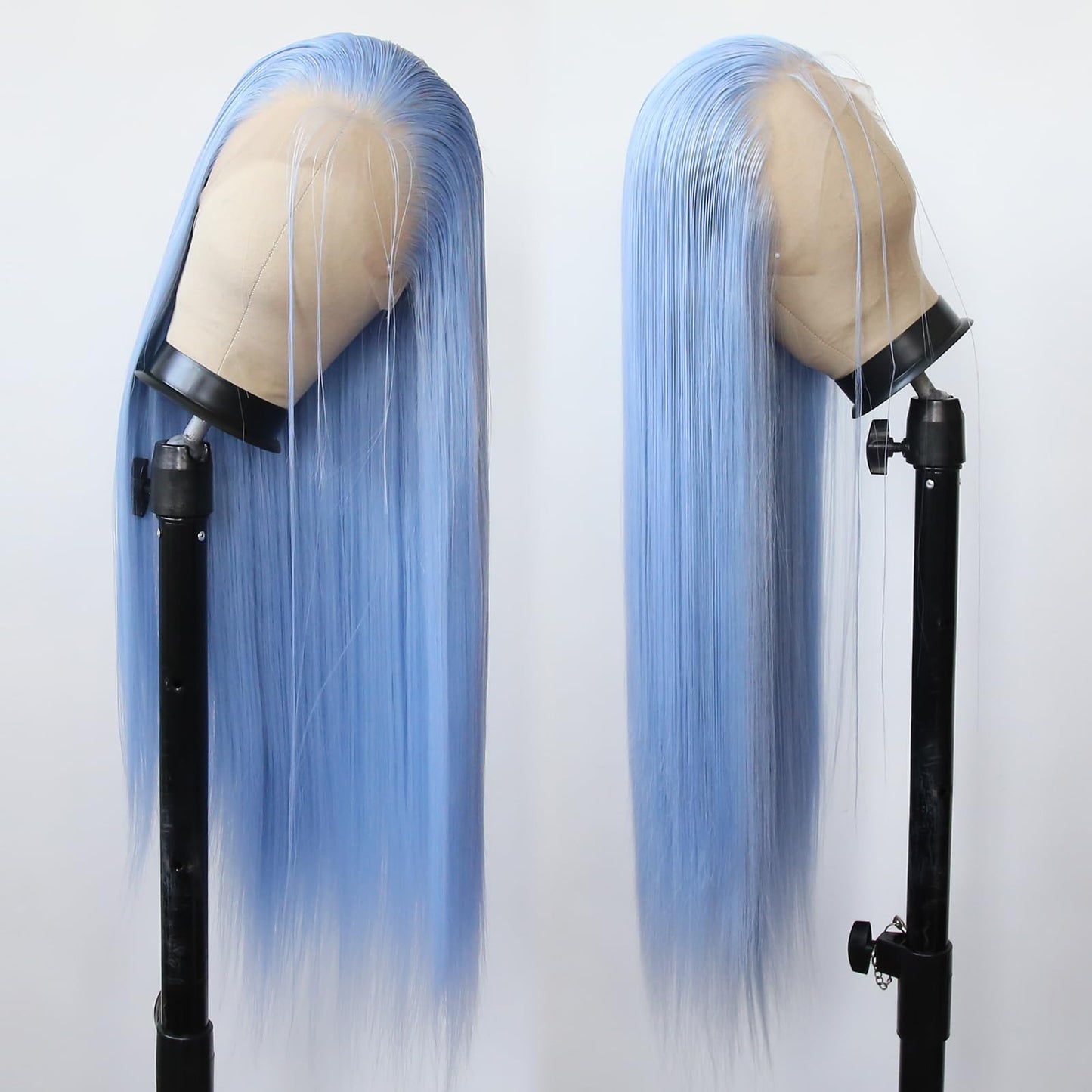 BTWTRY Light Blue Wig Long Straight Sky Blue Lace Front Synthetic Wigs Pre Plucked Natural Hairline for Black Women Heat Resistant Fiber Hair Cosplay Daily Wear Wig (Light Blue)