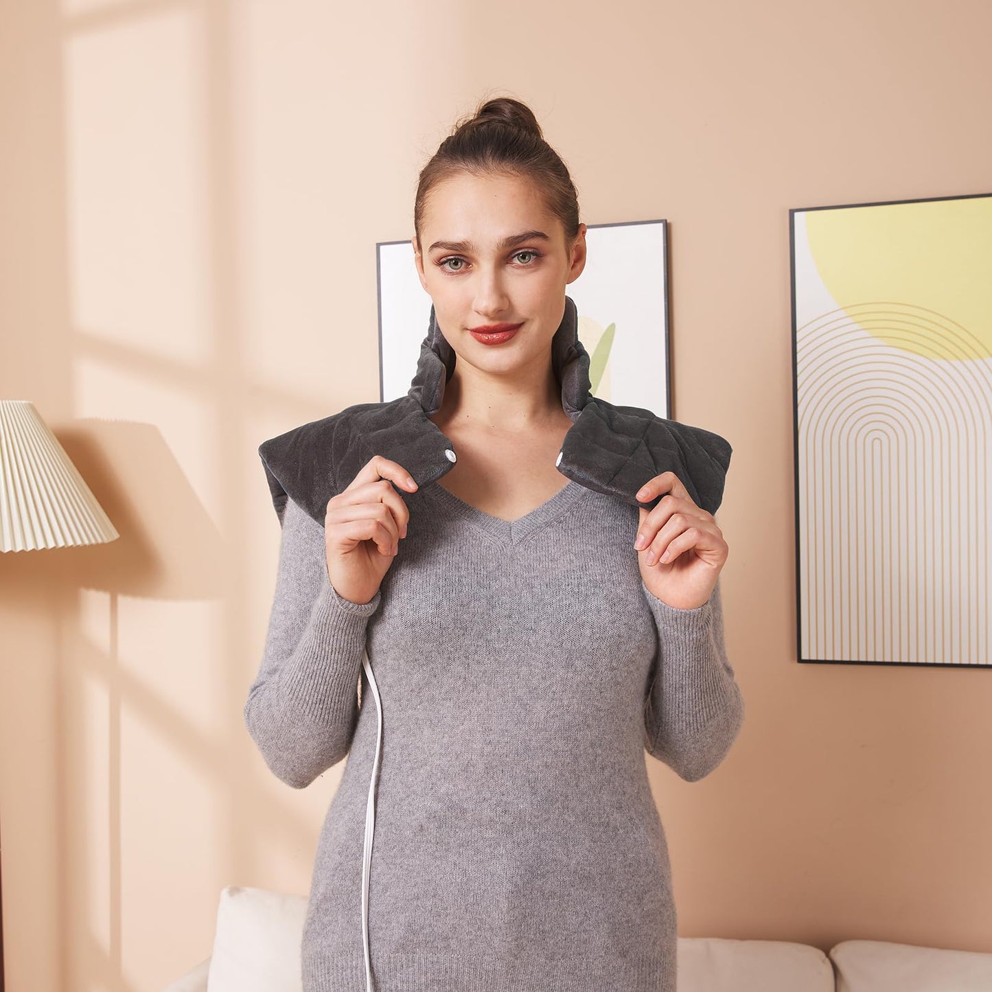 Ambershine 19''x24'' Weighted Neck & Shoulder Heating Pad, 2.5lbs with 12 Temperature Settings& 4 Auto-Off Timers, Pain Relief for Neck/Shoulder/Back, Christmas Gifts for Women Men Mom Dad (Gray)