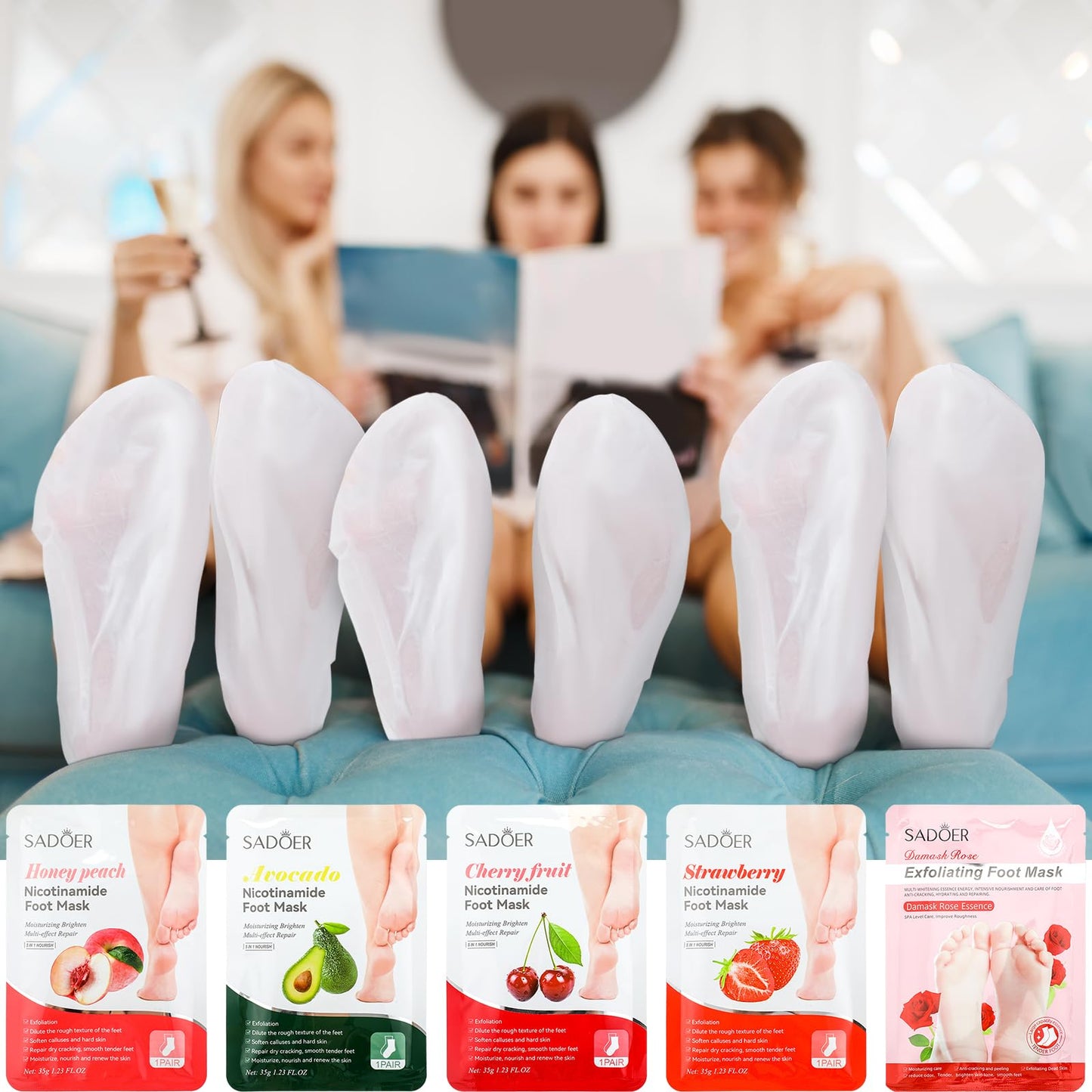 Swiffen 24 Pcs Fruits Beauty Foot Mask Bulk Hydrating Foot Moisturizing Socks Shea Butter Aloe Treatment Mask for Spa Kit Sleeping Skincare Gift Beauty Kits for Women