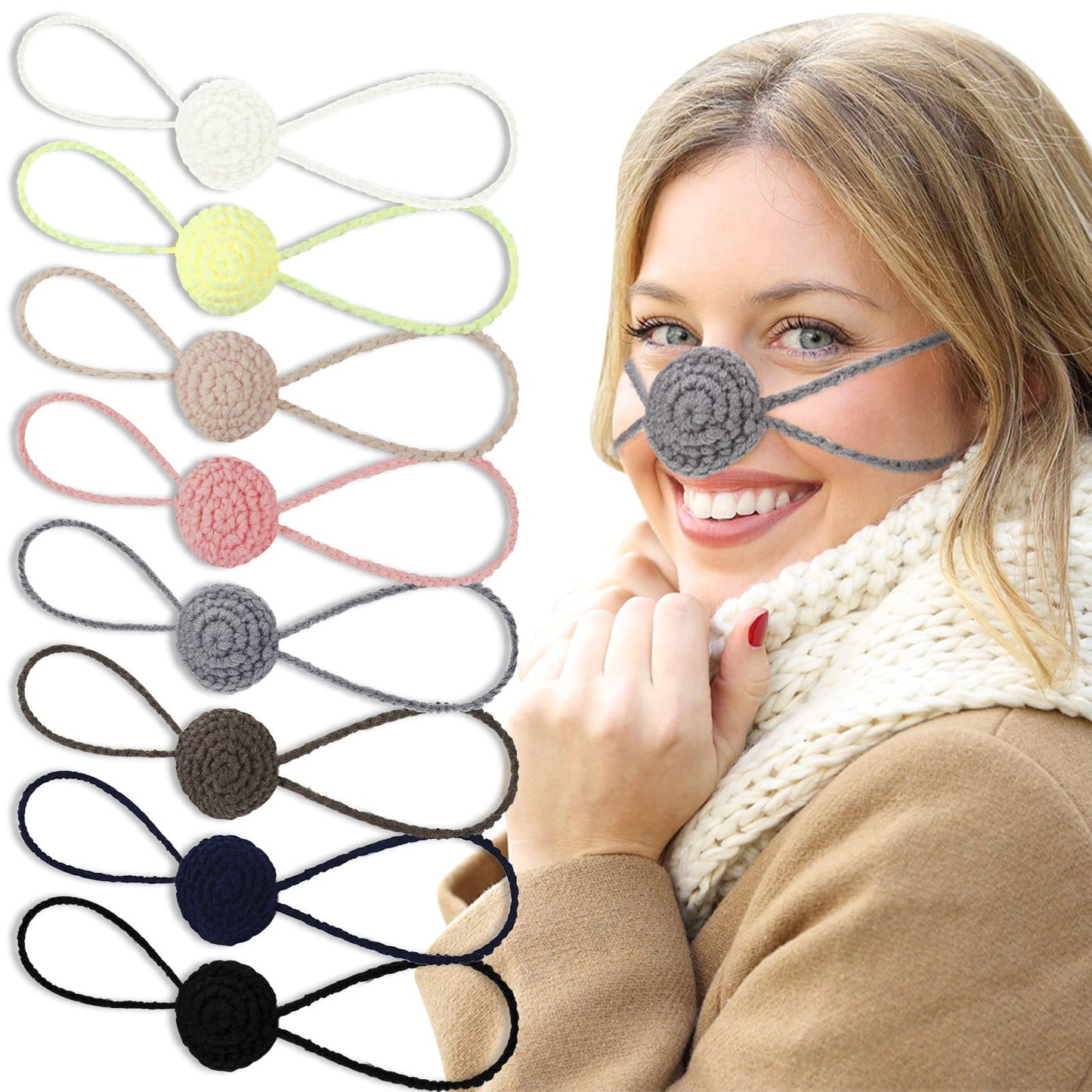 Eurzom 8 Pcs Nose Warmer Women Winter Cozy Soft Nose Cover Comfort Wool Nose Guard for Women Men Sleeping Ski Outdoor Activities Cold Weather Snow Air Conditioning Protection, 8 Colors