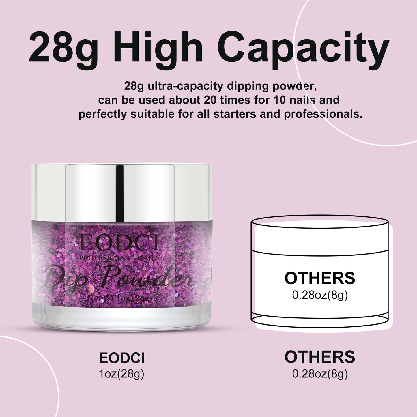 EODCI Dip Powder Glitter Purple Color, EODCI Dipping Powder French Nail Art Starter Manicure Salon DIY at Home, Odor-Free and Long-Lasting, No Needed Nail Lamp Curing, 1 Oz