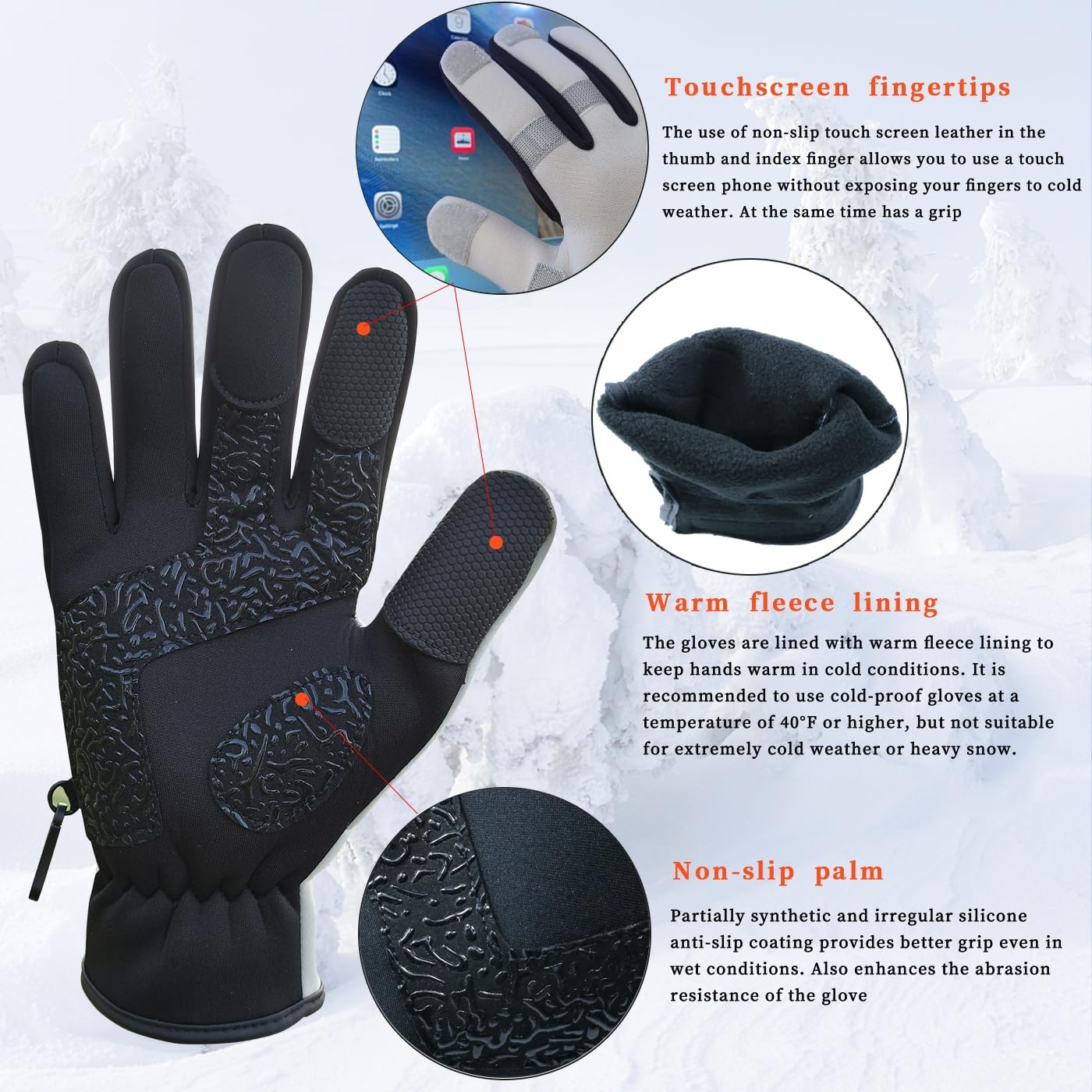 Drasry Neoprene Ice Fishing Gloves Touchscreen 3 Cut Fingers Warm Cold Weather Suitable for Men and Women Fly Fishing Photography Motorcycle Running Shooting (Gray/Black XL)