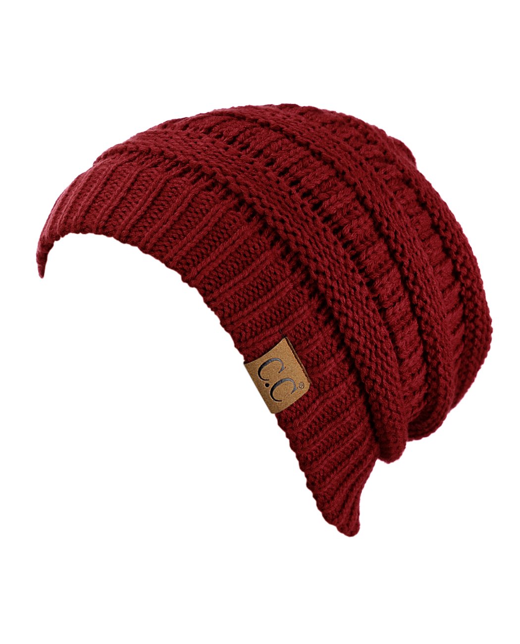 C.C Trendy Warm Chunky Soft Stretch Cable Knit Beanie Skully, Burgundy