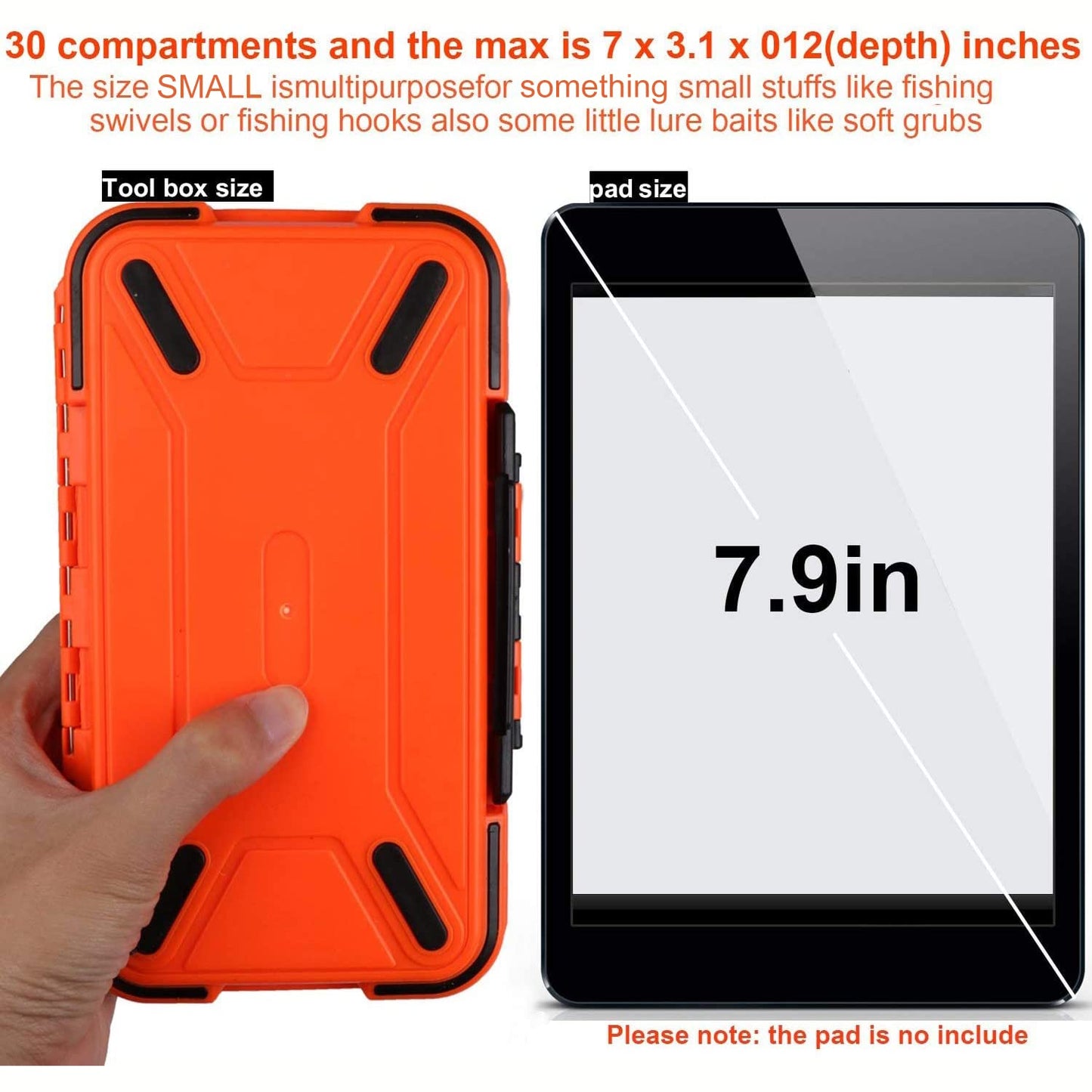 Goture Small Tackle Box, Waterproof Fishing Lure Boxes, Storage Case Bait Plastic Accessories Containers Orange SMALL 7.8'' X 4.2'' X 1.8''