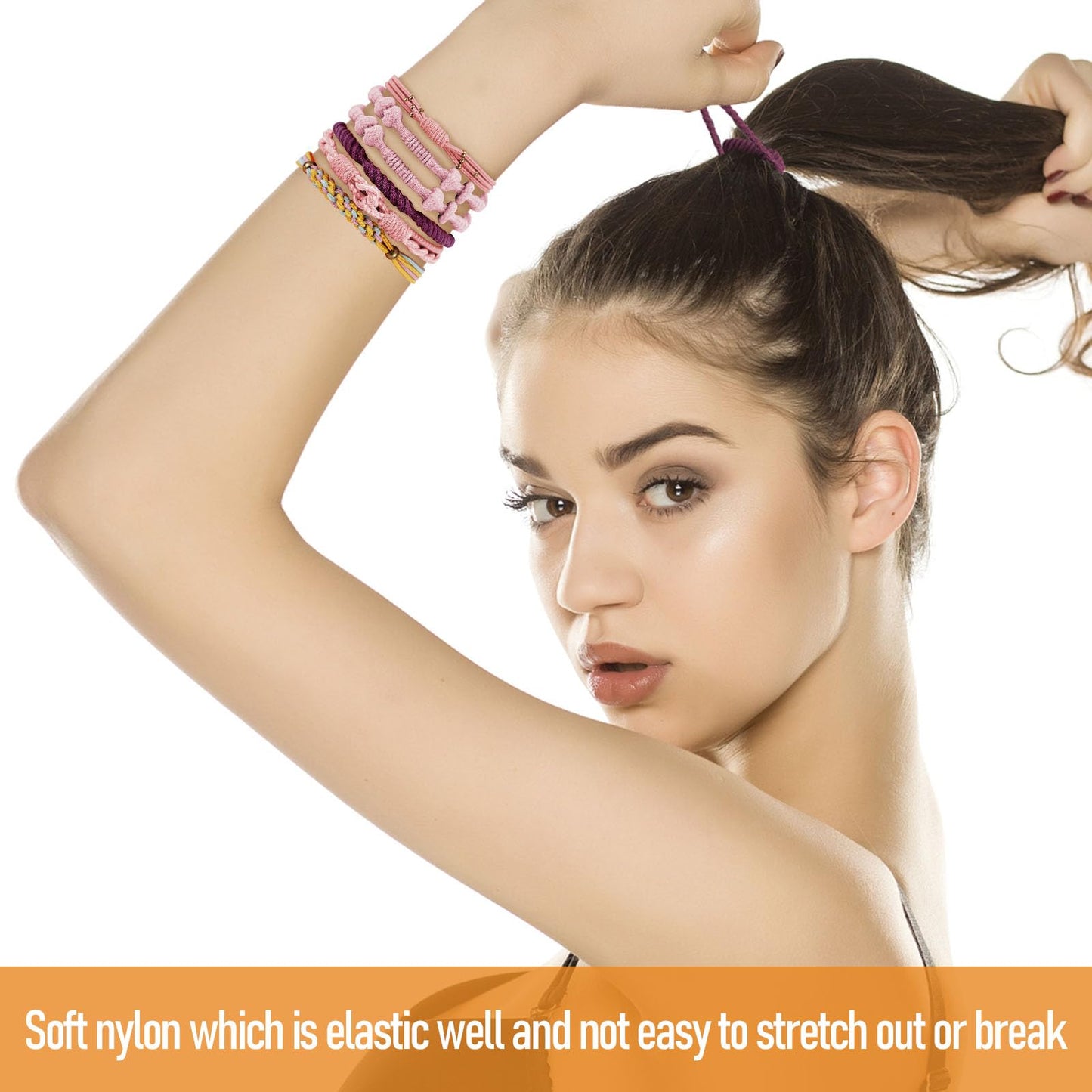 Wgniip 20 Pcs Boho Hair Accessories for Women: 5 Styles Cute Tie Bracelets for Thin and Thick Pony Tails, 10 Colors No Damage Elastics
