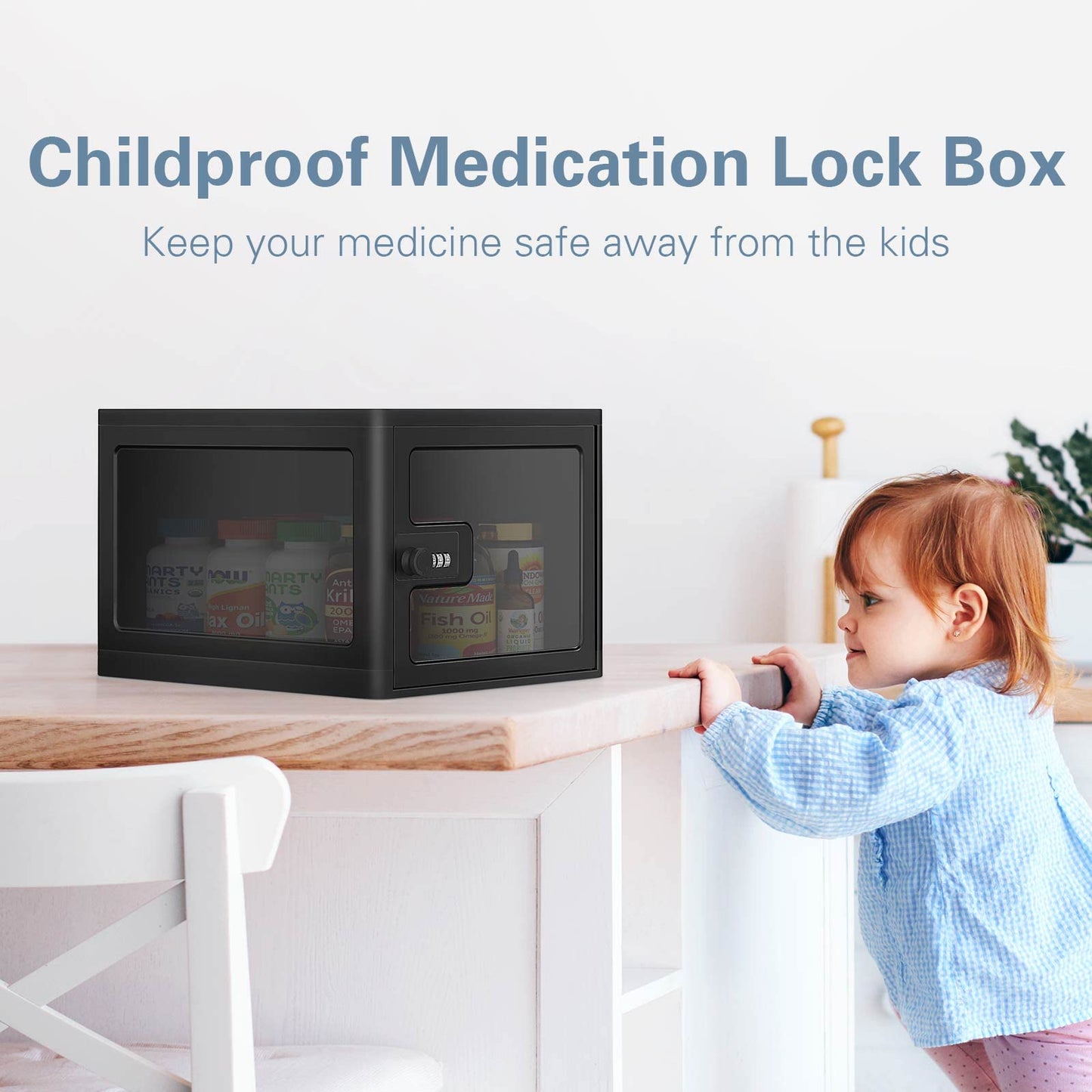 Lock Box for Safe Medicine Storage, Lockable Storage Box Medicine Lock Box, Locking Boxes for Personal Items, Safe Box with Lock for Refrigerator, Combination Box with Code, Black