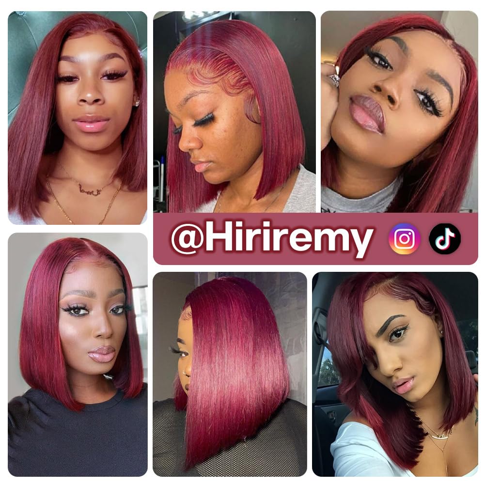 99J Burgundy Lace Front Wigs 13x4 HD Lace Frontal Glueless Straight Short Bob Wig Human Hair Bob Wigs for Black Women Human Hair Pre Plucked Natural Hairline Wine Red 12 Inch