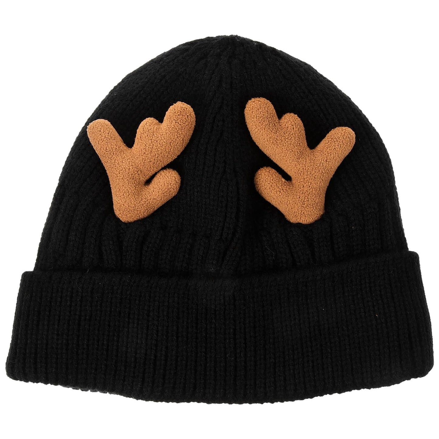 MAGICLULU 1 Pack Reindeer Beanie Antler Warm Cap Christmas Knitted Beanie Hat for Adults Women Adults(Black)
