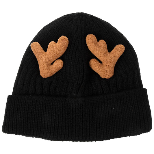 MAGICLULU 1 Pack Reindeer Beanie Antler Warm Cap Christmas Knitted Beanie Hat for Adults Women Adults(Black)