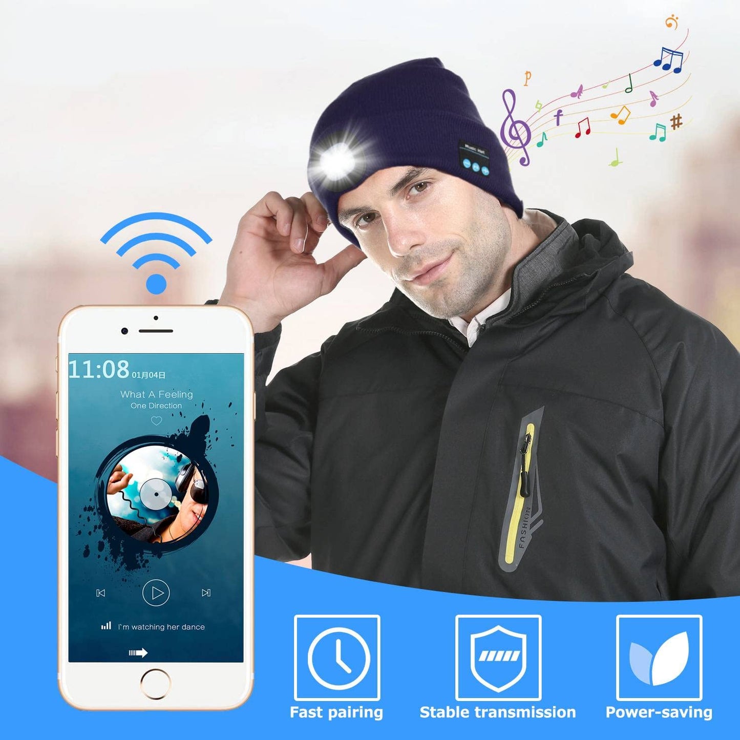 Tutuko Unisex Bluetooth Beanie Hat with Light, Built-in Speaker Mic, Headlamp Cap with Headphones, Tech Gift for Men Women…