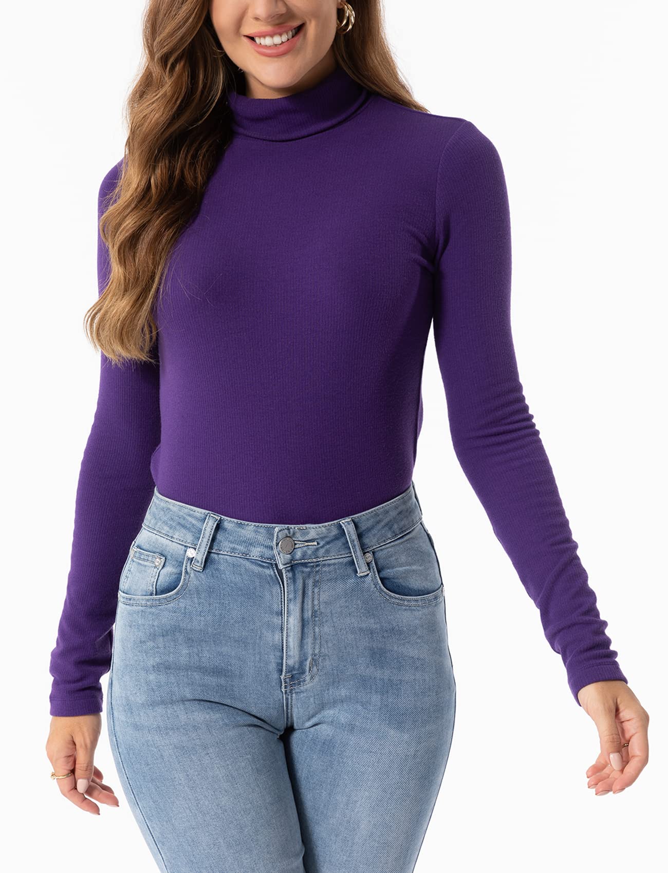 Zengjo Womens Turtleneck Base Layer Long Sleeve Thermal (Purple,L)