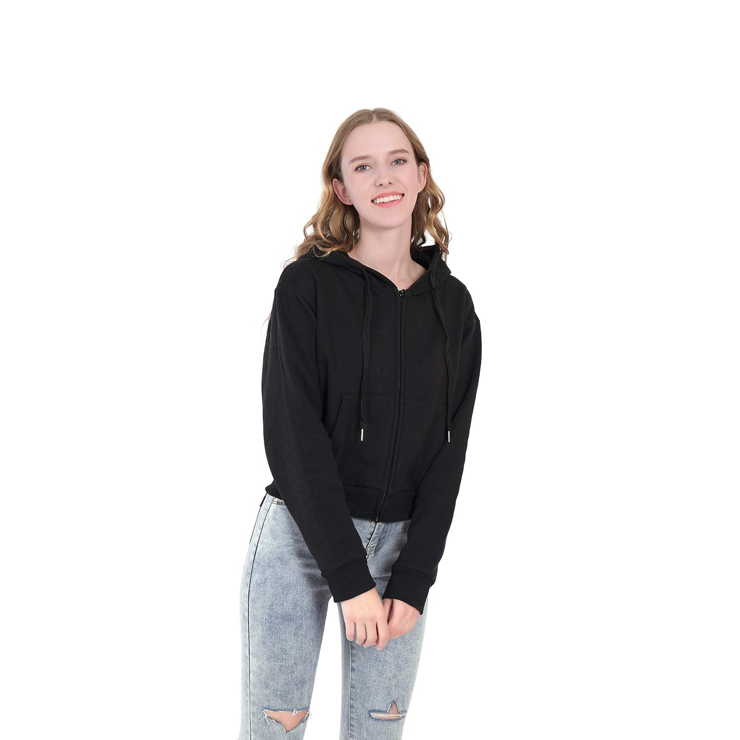 Germinate Huang Cropped Zip Up Hoodie Women Zipper Aesthetic White Black Crop Short Sweatshirt Jacket Teen Girls Oversized (US, Alpha, Large, Regular, Regular, Black)