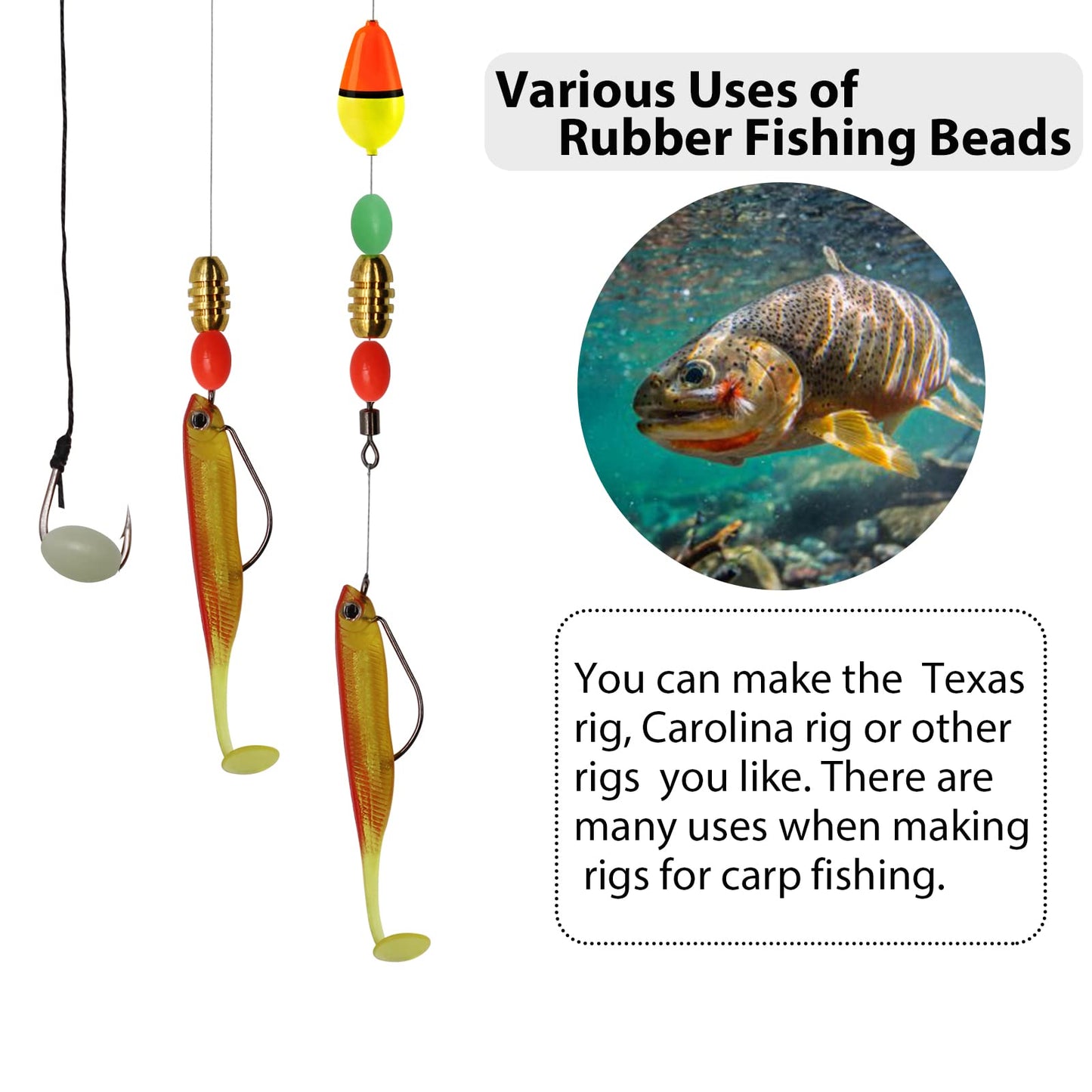 Dovesun Soft Rubber Fishing Beads Fishing Accessories Fishing Bait Eggs Oval Luminous Fishing Beads with Fishing Tackle-Box 0.23 * 0,39in(410pcs)