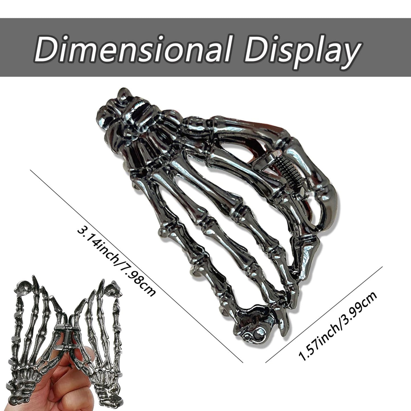 Muumoo Metal Skull Hand Hair Clip, 1Pcs Gunmetal Hair Claw Clip for Thin Hair Punk & Y2K-Style