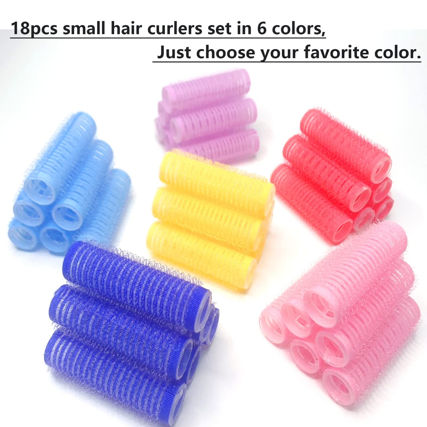 MOODKEY 18PCS Self Grip Small Hair Curlers Heatless Roller Hair Curlers Pro Salon Hairdressing Curler DIY Curly Hairstyle Hair Rollers Tools Rat Tail Comb for Women Medium Short Hair(Yellow)