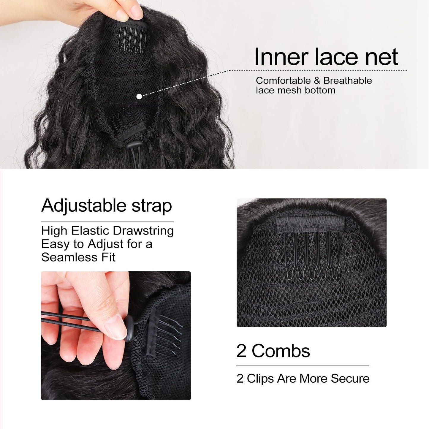 QGZ Curly Ponytail Extension,Drawstring Ponytail for Black Women 14 Inch Synthetic Short Wavy Curly Layered Pony Tails Hair Extensions for Daily Use(Reddish Brown)