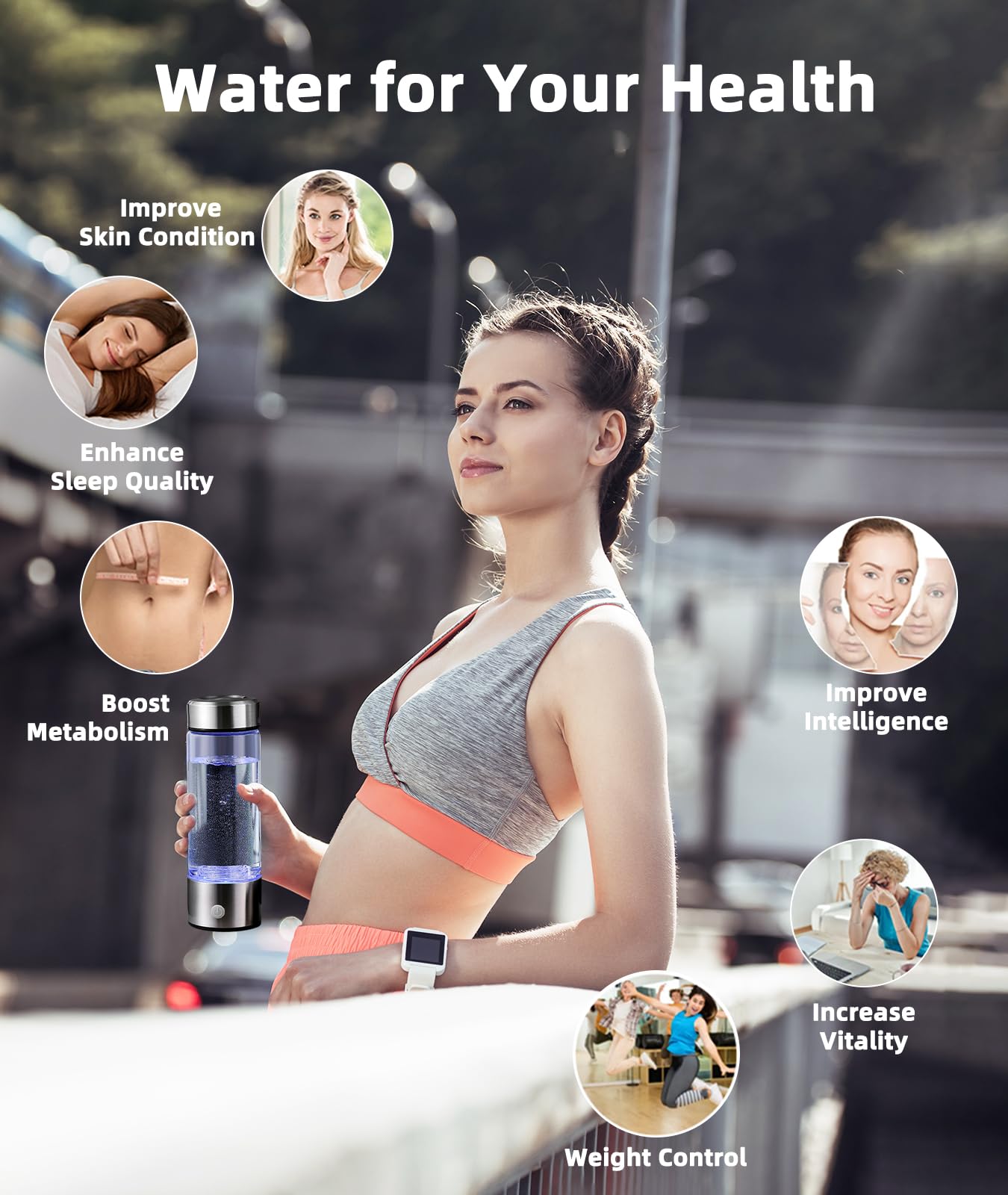 Premium Hydrogen Water Bottle with Advanced Electrolysis Technology, High Borosilicate Glass, Leak-Proof Design, 420ml Capacity, Enhances Skin Health, Sleep Quality, Metabolism, and Vitality