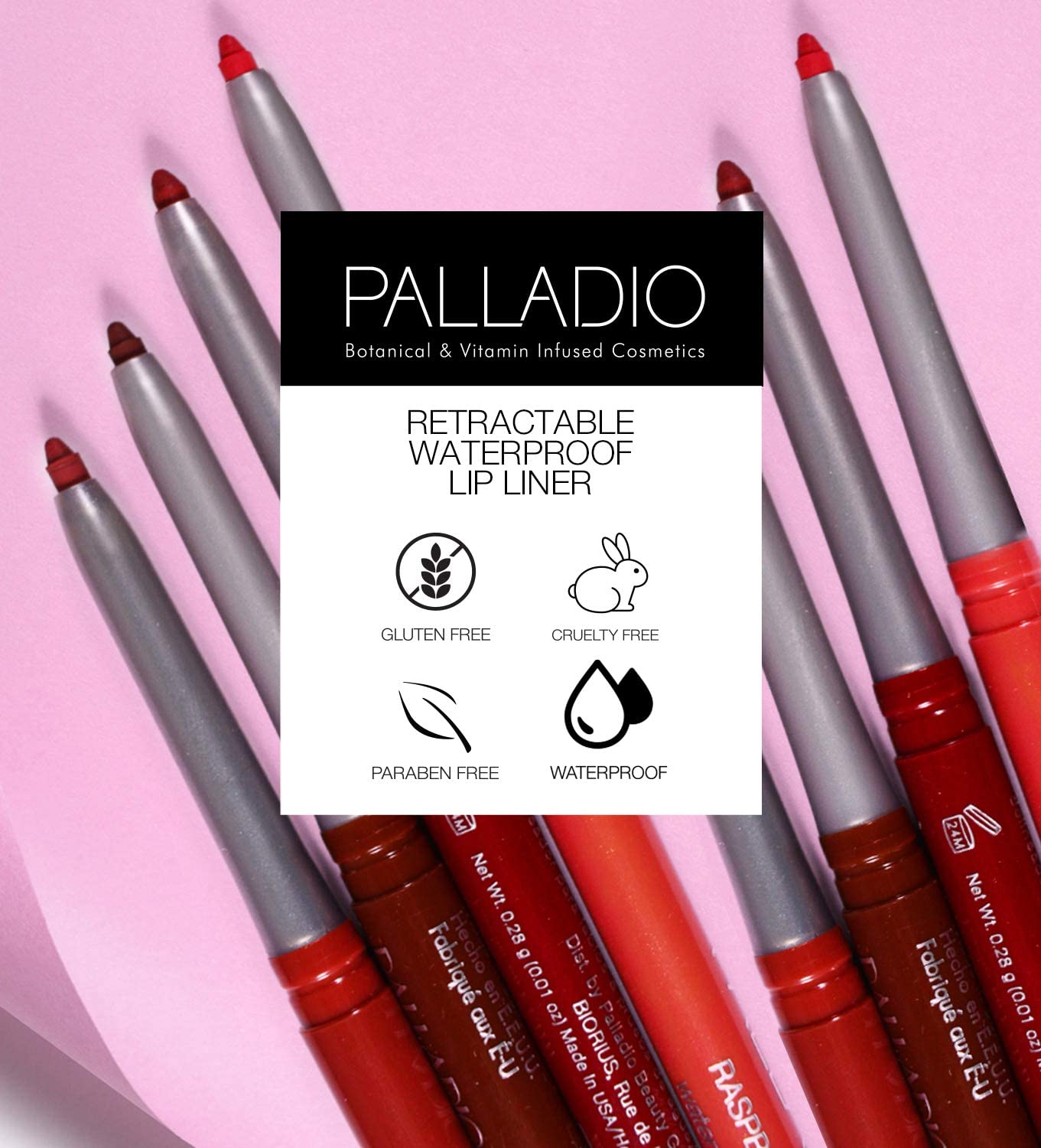 Palladio Retractable Waterproof Lip Liner High Pigmented and Creamy Color Slim Twist Up Smudge Proof Formula with Long Lasting All Day Wear No Sharpener Required, Black Berry