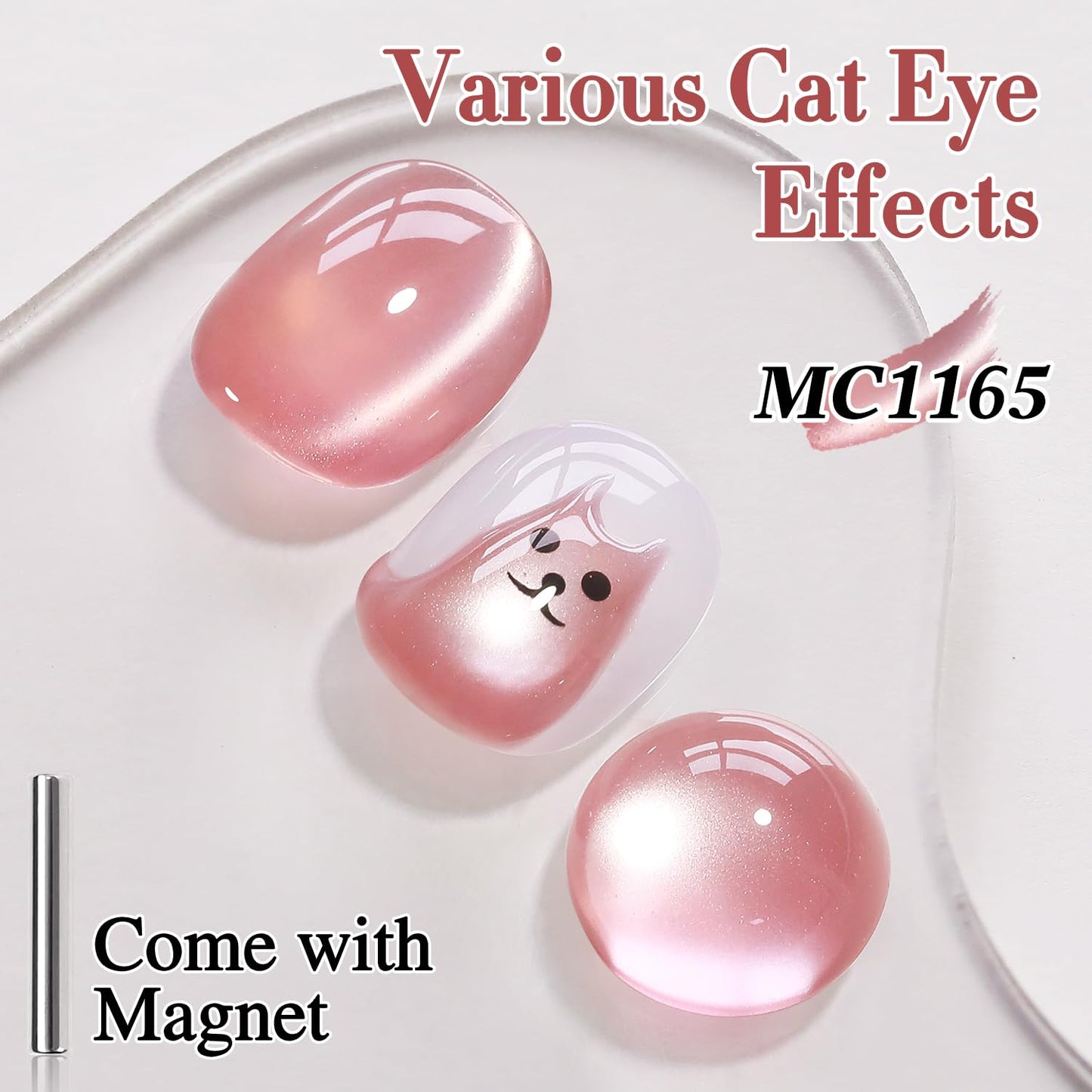 Double Rhythm 15ML Glass Cat Eye Gel Polish with Magnet Same Color Same Bottle Holographic Glitter Shimmer Salon Soak Off Magnetic Nail at Home (Rose Pink-MC1165)
