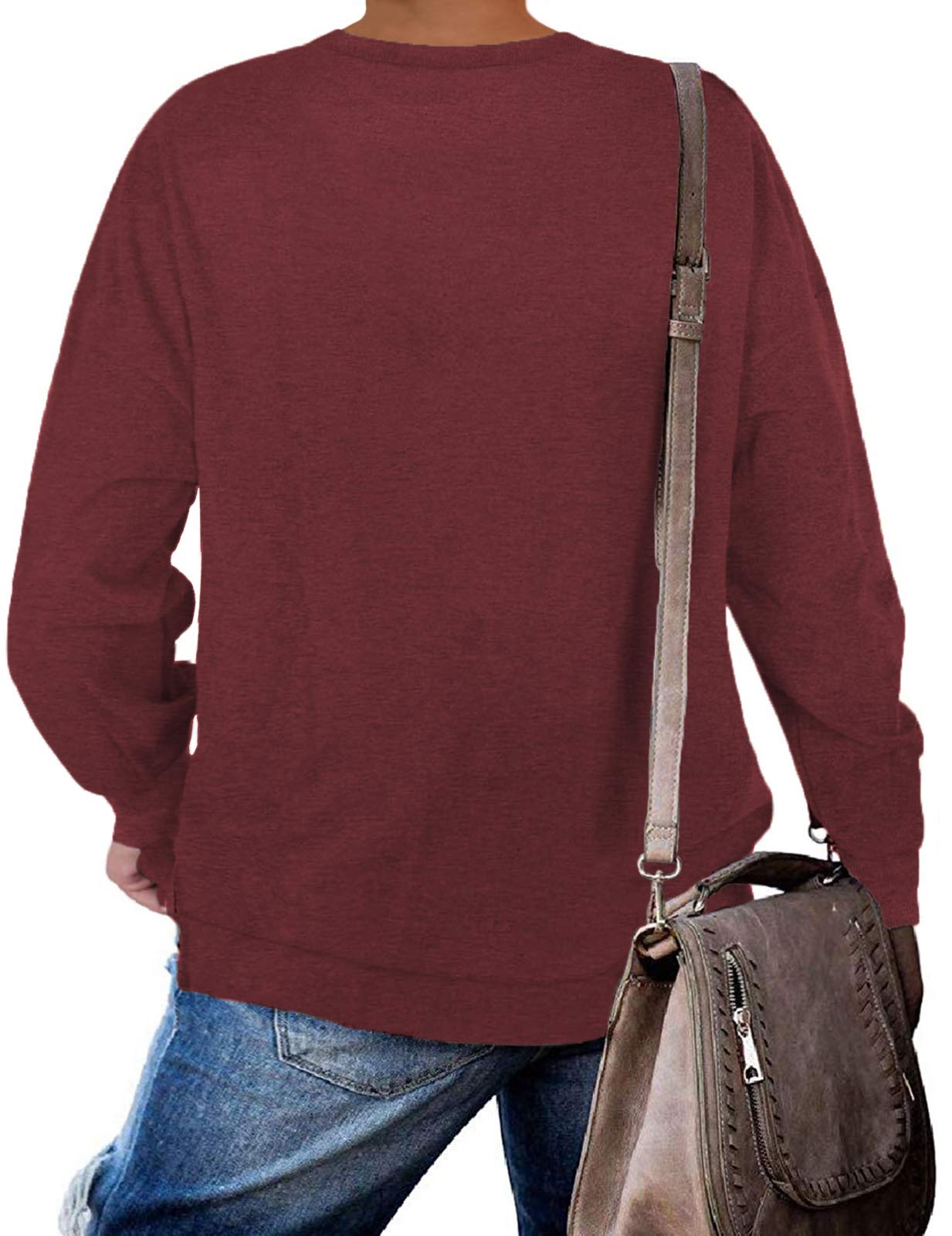 DOLNINE Womens Plus Size Shirts Winter Long Sleeve Sweatshirts Tops Wine Red-16W