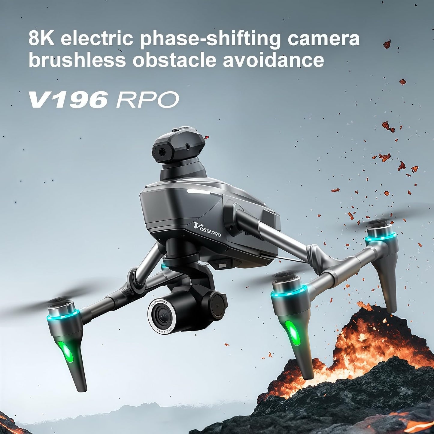 V196 GPS Drone with 1080P HD Camera, Two-batteries, Brushless Motor, Altitude Hold, One Key Take Off/Landing, with Black Outdoor Carrying Case.