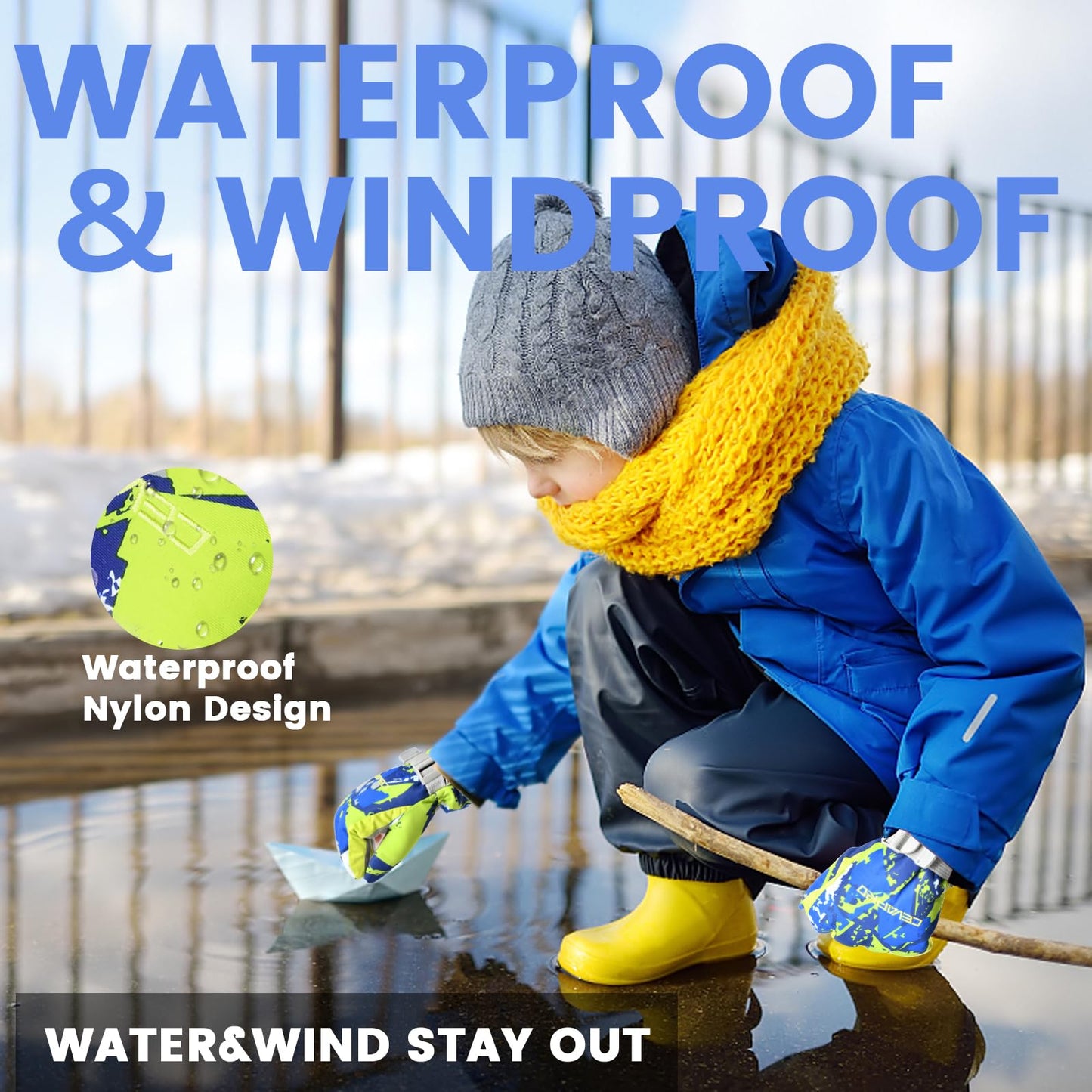 Cevapro -30℉ Waterproof Winter Kids Gloves for Boys Girls,3M Thinsulate Warm Waterproof Gloves for Cold Weather to Snow Skiing Running Hiking,Winter Thinsulate Gloves for Kids Outdoor Sports