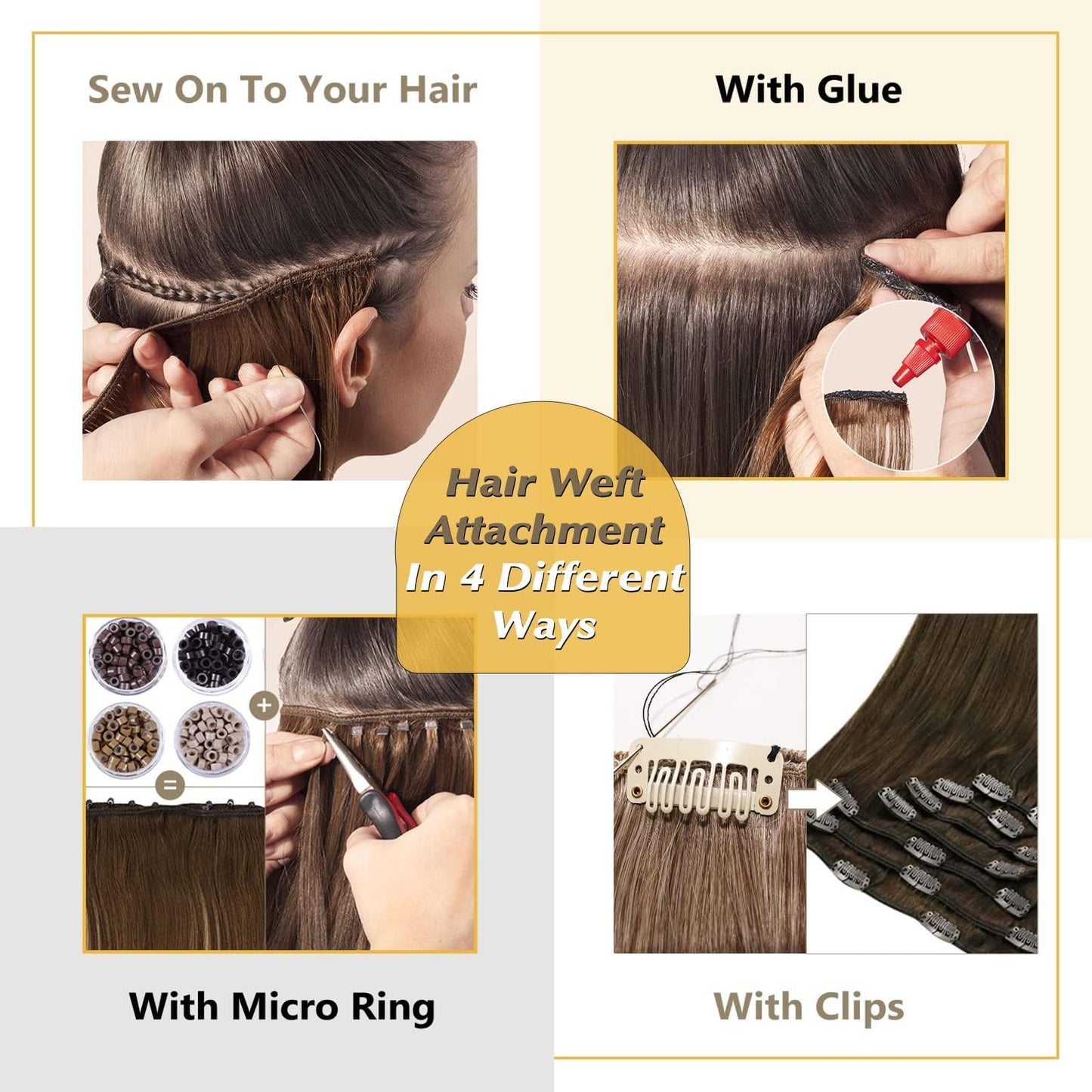 Full Shine Weft Hair Extensions Human Hair 12 Inch Weft Sew in Hair Extensions Real Human Hair 80G Color Medium Brown To Honey Blonde Mix Medium Brown Weft Ombre Brown Silky Straight Human Hair