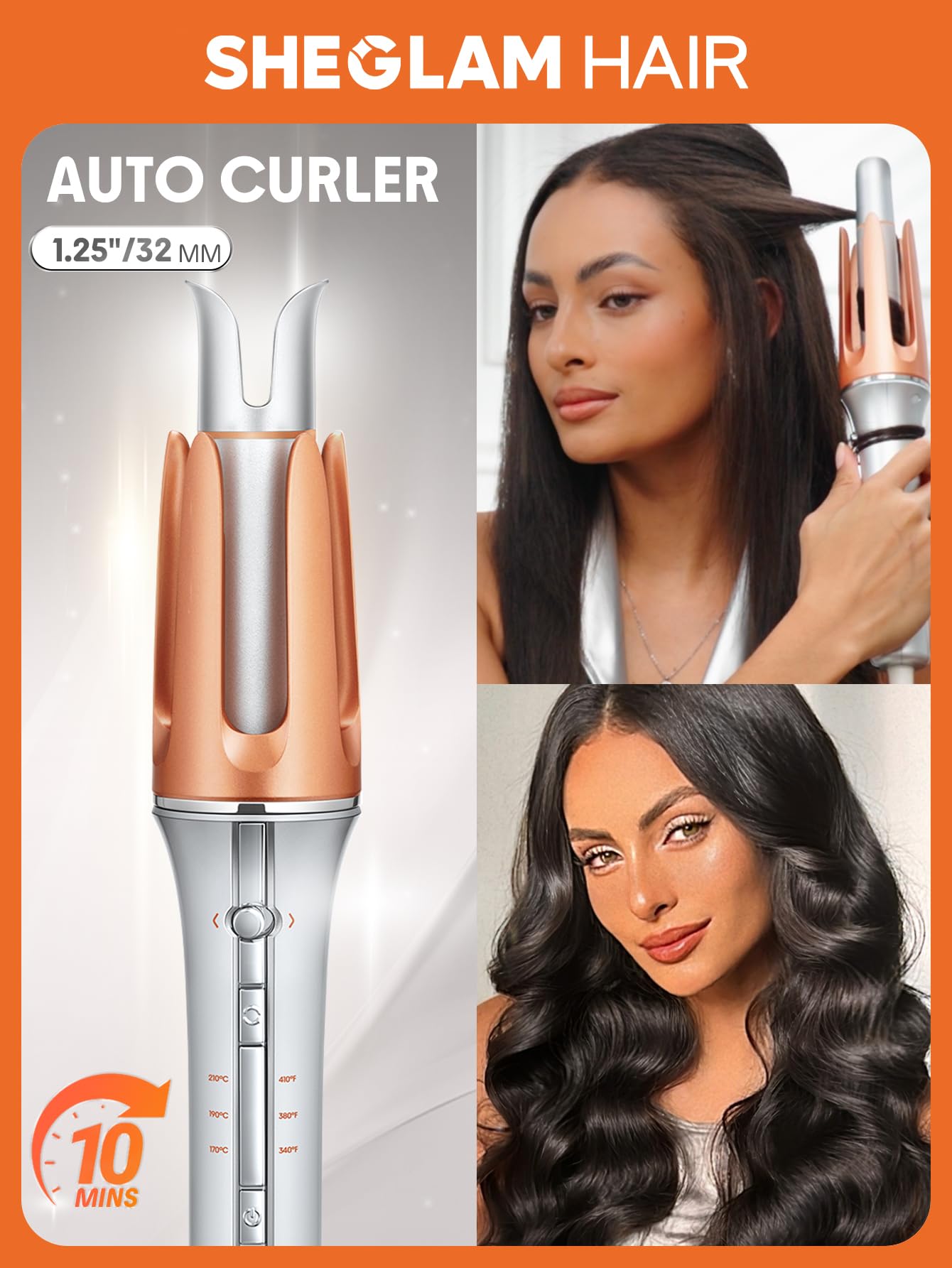 SHEGLAM Automatic Curling Iron 1 1/4 inch with 3 Temperatures Fast Heating, 2-Way Rotation, Anti-Scald, Anti-Tangle Rotating, Automatic Shut-Off for Hair Styling