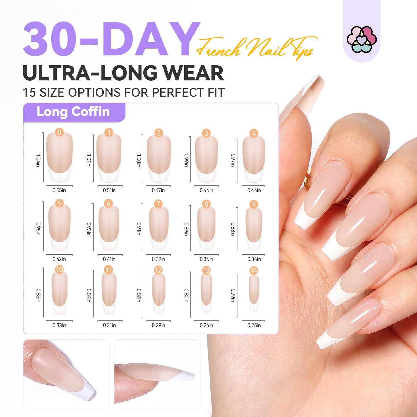 SAVILAND French Tip Press On Nails: Long Coffin Thicker & Sturdy Acrylic Press On Nails 150 PCS Long-lasting Nude French Tip Nails Natural Look Fake Nails Soft Gel Nail Tips DIY Fast Home Manicure