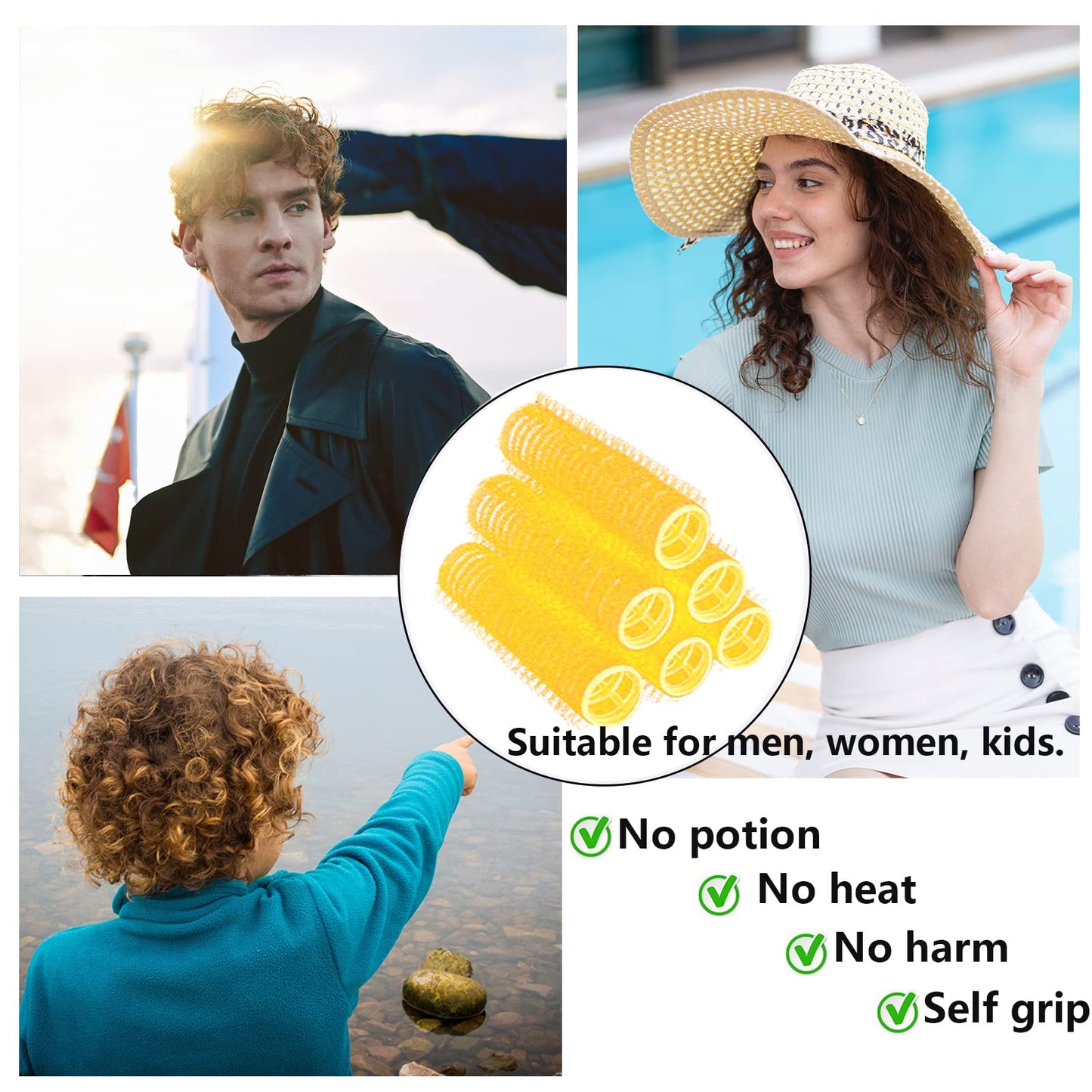 MOODKEY 18PCS Self Grip Small Hair Curlers Heatless Roller Hair Curlers Pro Salon Hairdressing Curler DIY Curly Hairstyle Hair Rollers Tools Rat Tail Comb for Women Medium Short Hair(Yellow)