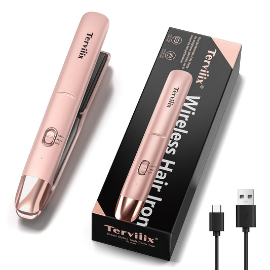 Terviiix Cordless Hair Straightener Portable Size, Max 430°F Mini Hair Straightener & Curler 2 in 1 for Short Hair, Rechargeable Mini Flat Iron for Travel with Argan Oil Infused, 4500mAh Battery