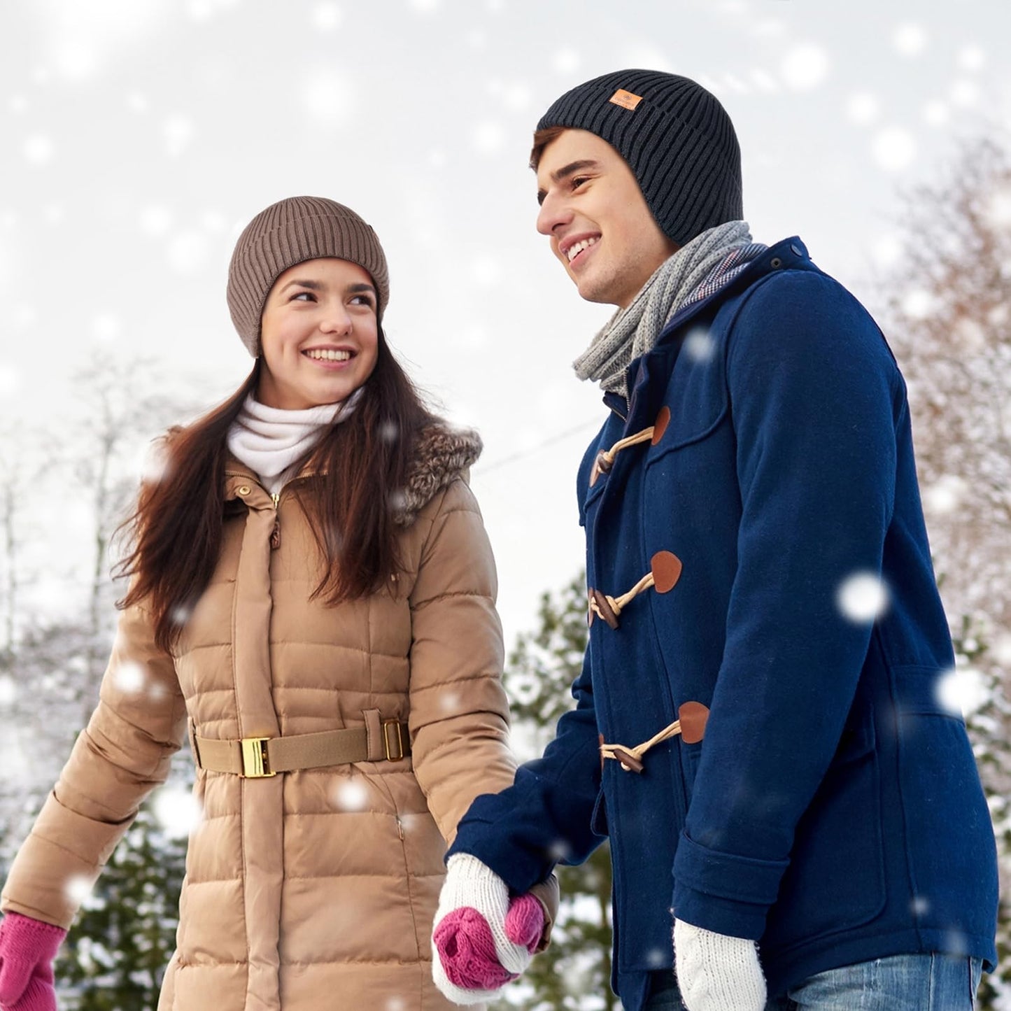 Ocatoma Winter Beanie with Earflap for Men Women Warm Knit Soft Hat Outdoor Beanie Unisex Gifts for Men Women Dark Gray