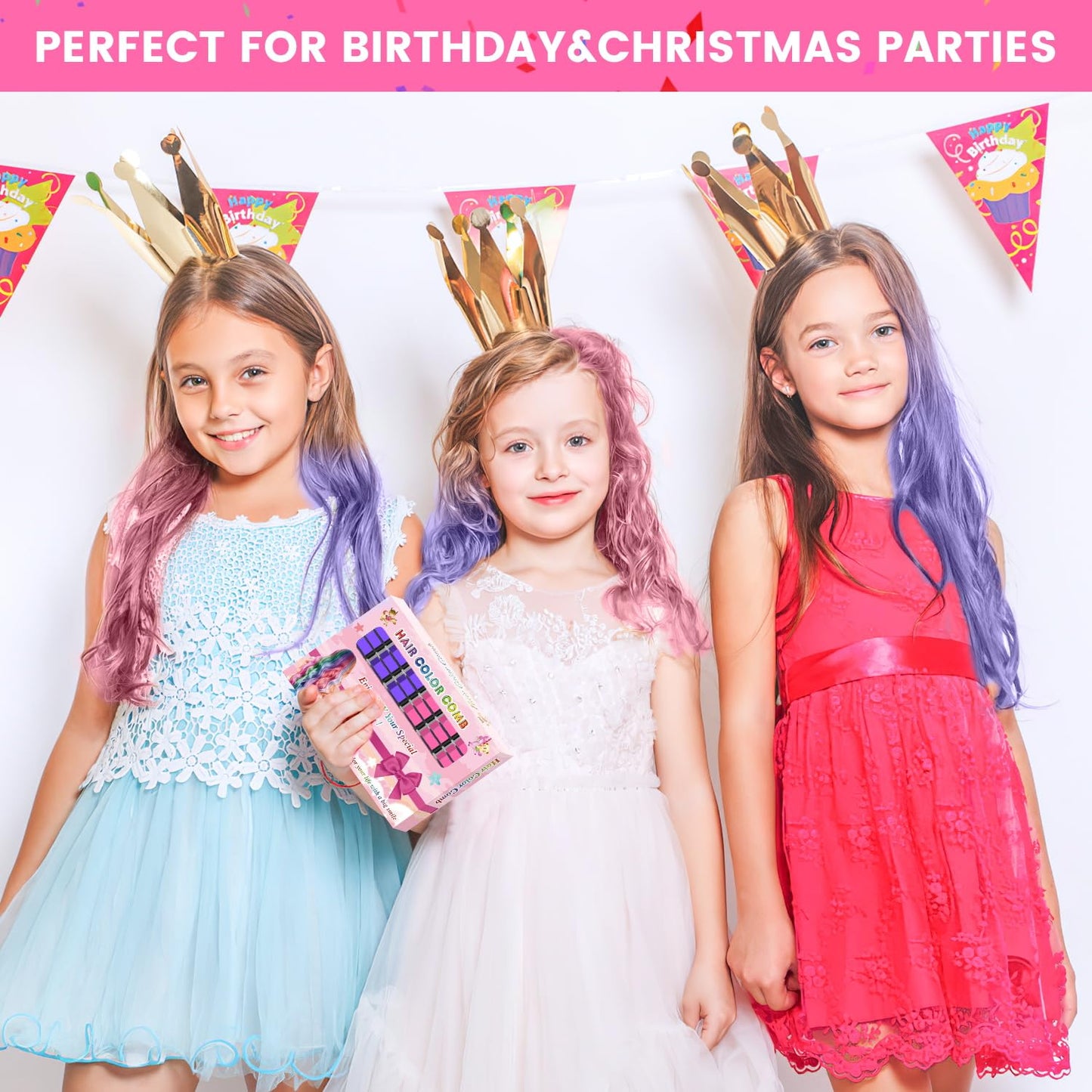 Hair Chalk for Kids - Temporary Bright Hair Color Comb, Washable Dye for New Year, Birthday, Cosplay, Halloween, Christmas