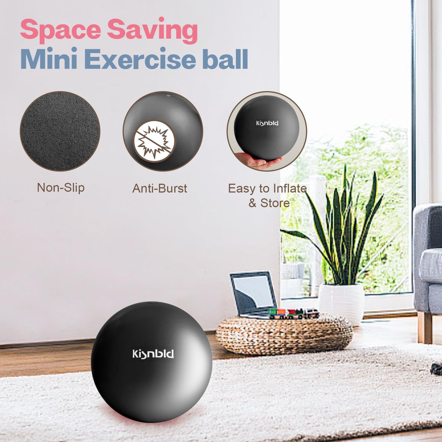 kisnbld Small Exercise Ball, 9 Inch Mini Pilates Ball, Anti Burst and Slip Resistant Mini Yoga Ball for Stability, Fitness, Physical Therapy, Stretching & Core Strength Workout at Home Gym & Office