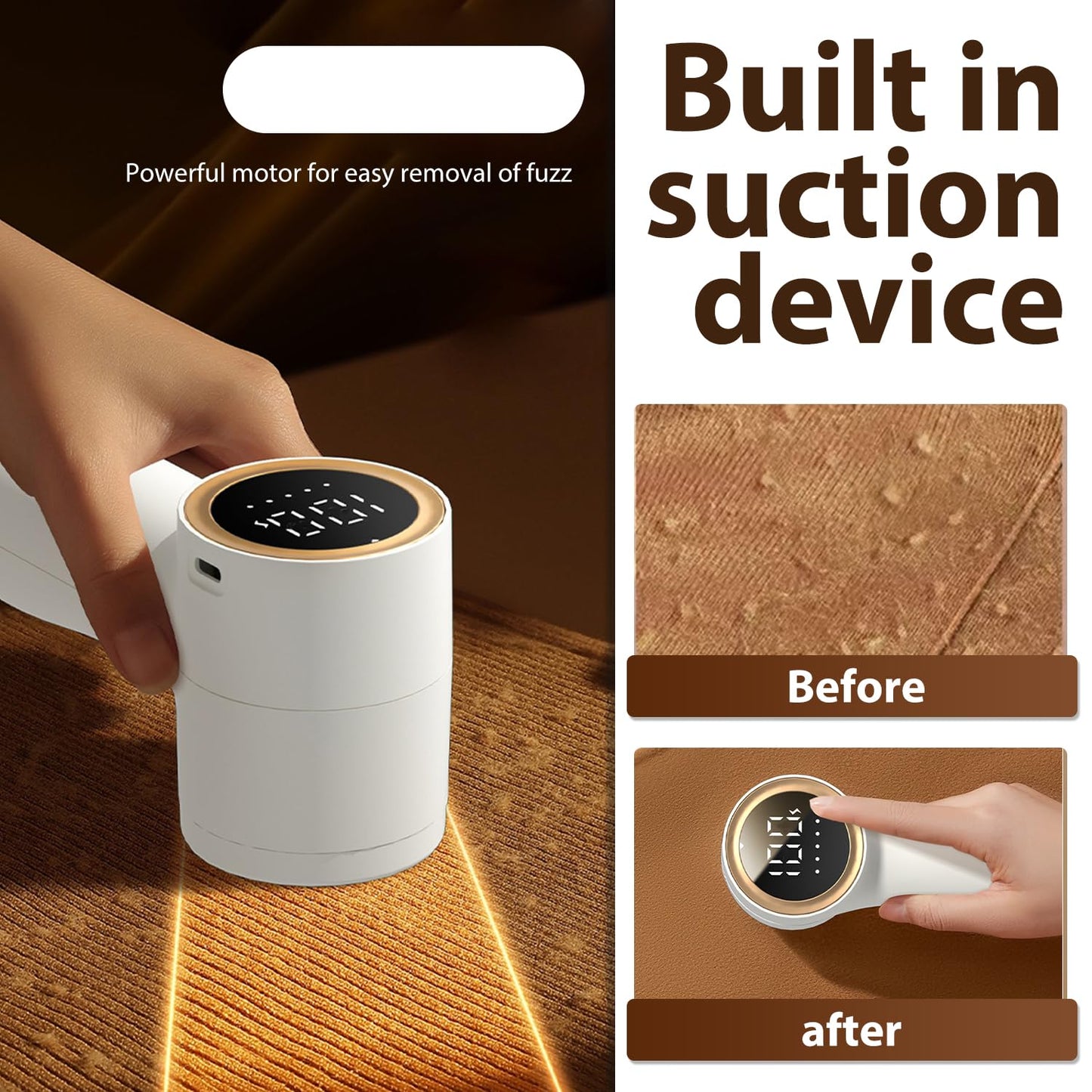 M-MAX Electric Lint Remover, 5-Speed Adjustable Fabric Shaver with LED Display,6 Leaf Blades Reusable Portable Clothes Shaver for Furniture/Carpets/Coats - Eco-Friendly Pet Owners Essential,White