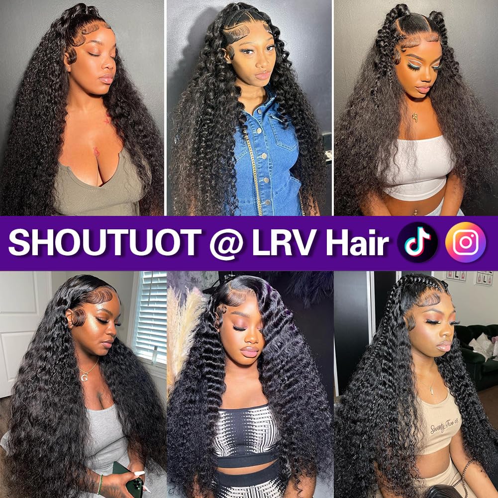 LRV Deep Wave Lace Front Wigs Human Hair Pre Plucked, 13x4 HD Lace Front Wet And Wavy Frontal Human Hair Deep Wave Wig For Women Glueless, 180 Density 20 Inch, Pre Plucked