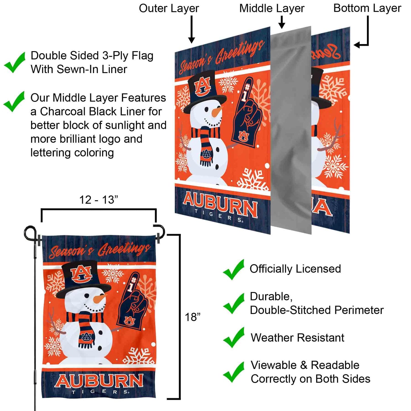 Auburn Holiday Winter Snow Garden Banner Flag