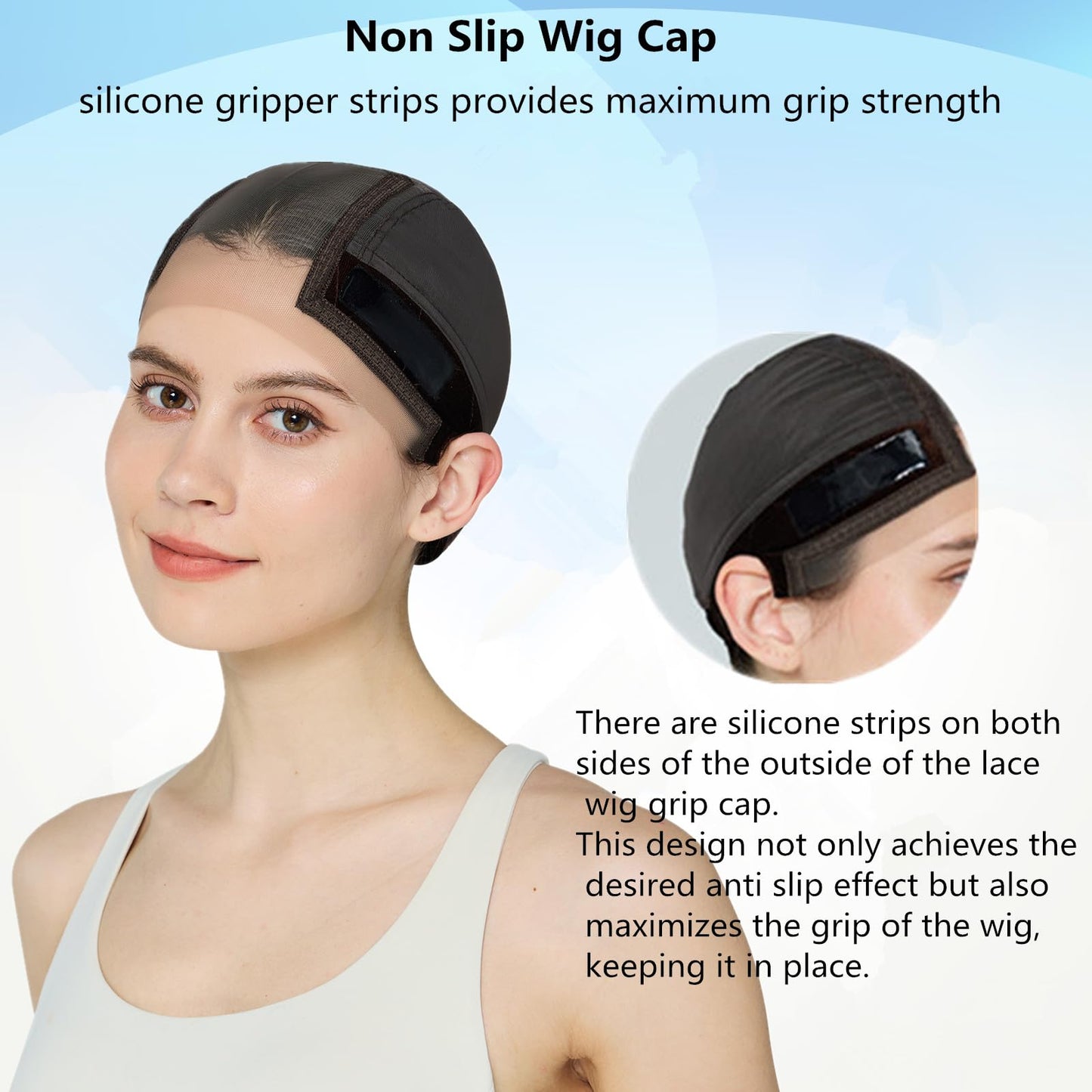 Xiushumyi Wig Cap Lace Wig Grip Cap for Keeping Wigs in Place Wig Cap with Grip Band Make Your Wigs Glue Free Non-Slip Wig Caps for Women (Brown, S)