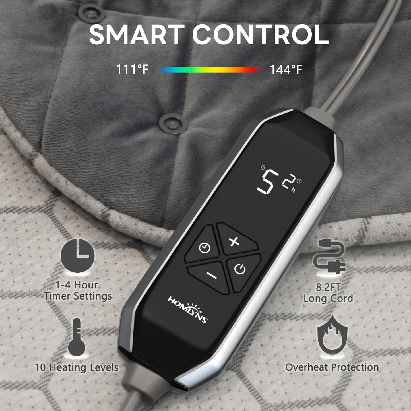 HOMLYNS Graphene Heating Pad for Neck and Shoulders, Birthday Gifts for Her Him Women Mom Wife Men Dad, 2.2lb Weighted Neck Heating Pad for Back Pain Relief, 10 Heat Levels & 4 Timer Settings