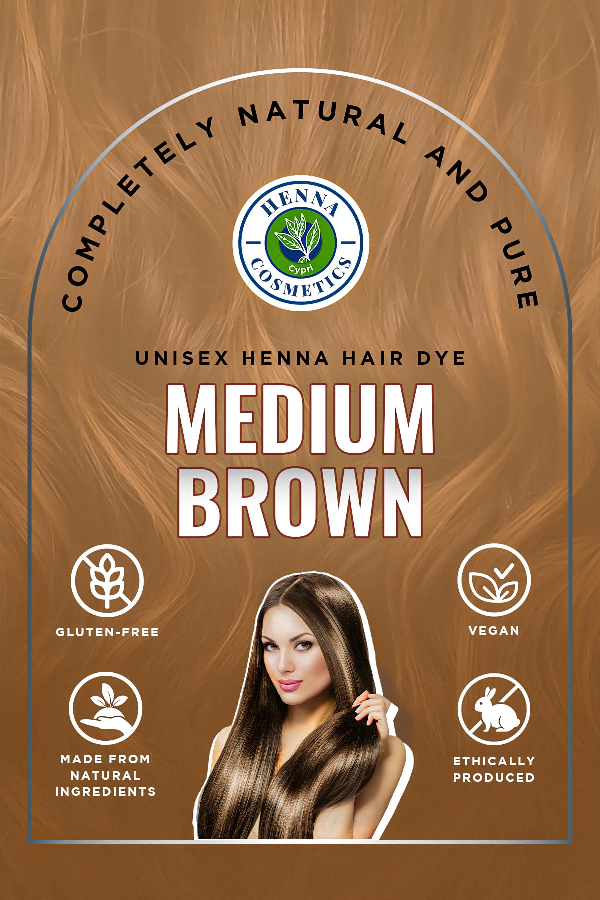 Henna Cosmetics Cypri Natural Henna Hair Color Dye, 100% Pure Henna Powder for Hair Growth Organic (Medium Brown, 100 Gr + Free 50 Gr.)