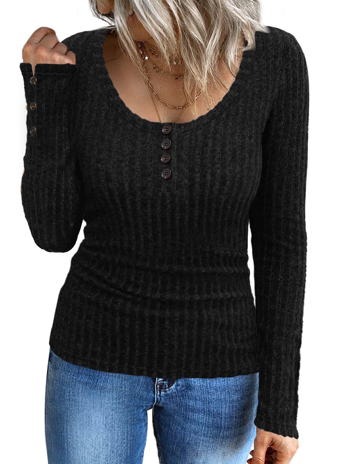 Grace's Secret Long Sleeve Shirts for Women Black Thermal Compression Shirts Fall Winter Sweaters Trendy Black S